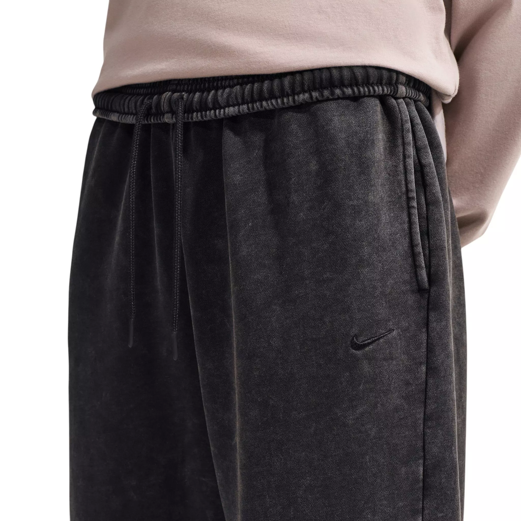 Nike Women's Studio Fleece Medium Weight Oversized High-Rise Washed Cuffed Sweatpants - Black - BLACK