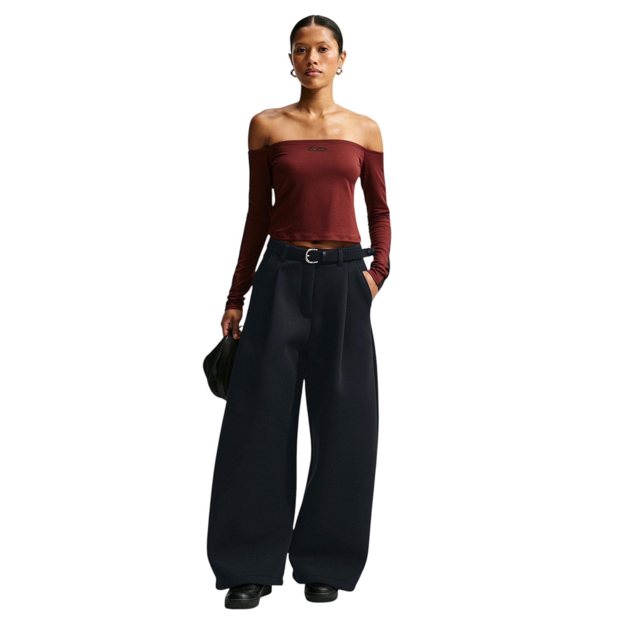 Nike Women's Article Fleece Oversized Mid-Rise Wide-Leg Pants - Black - BLACK