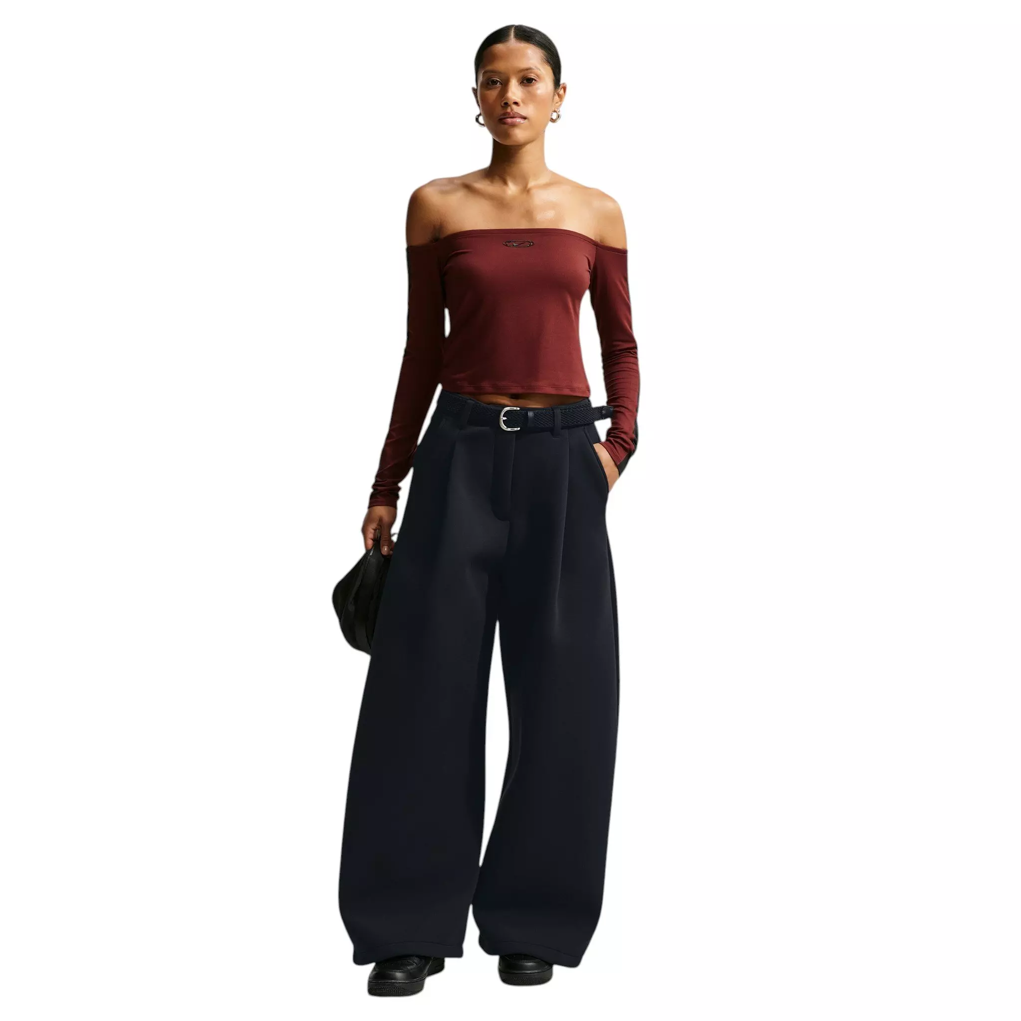 Nike Women's Article Fleece Oversized Mid-Rise Wide-Leg Pants - Black - BLACK