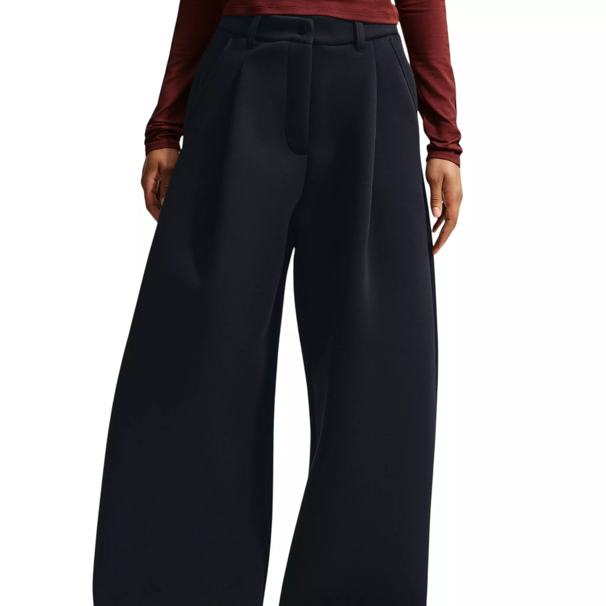 Nike Women's Article Fleece Oversized Mid-Rise Wide-Leg Pants - Black - BLACK