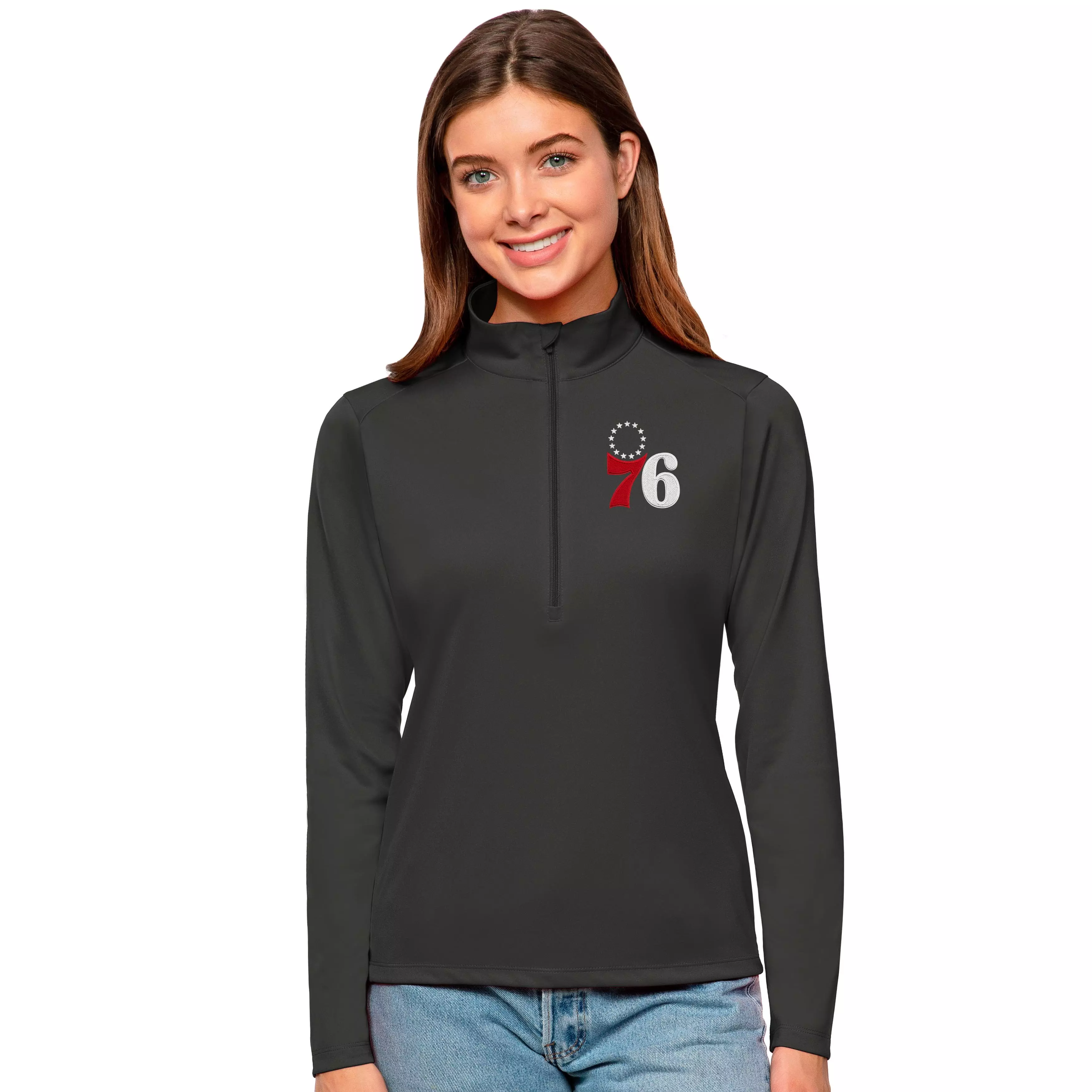 Antigua Women's Philadelphia 76ers Tribute Pullover - SMOKE
