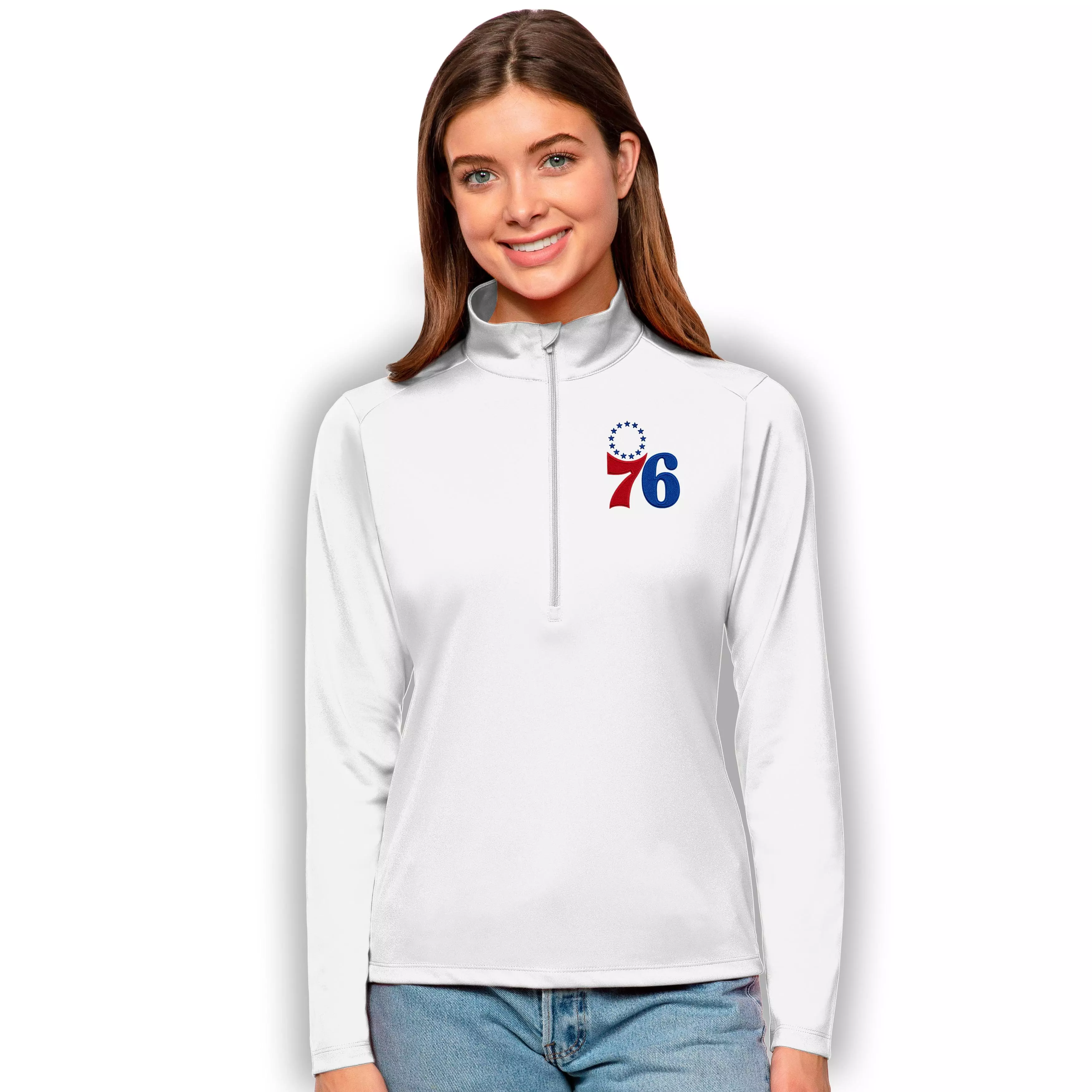 Antigua Women's Philadelphia 76ers Tribute Pullover - WHITE
