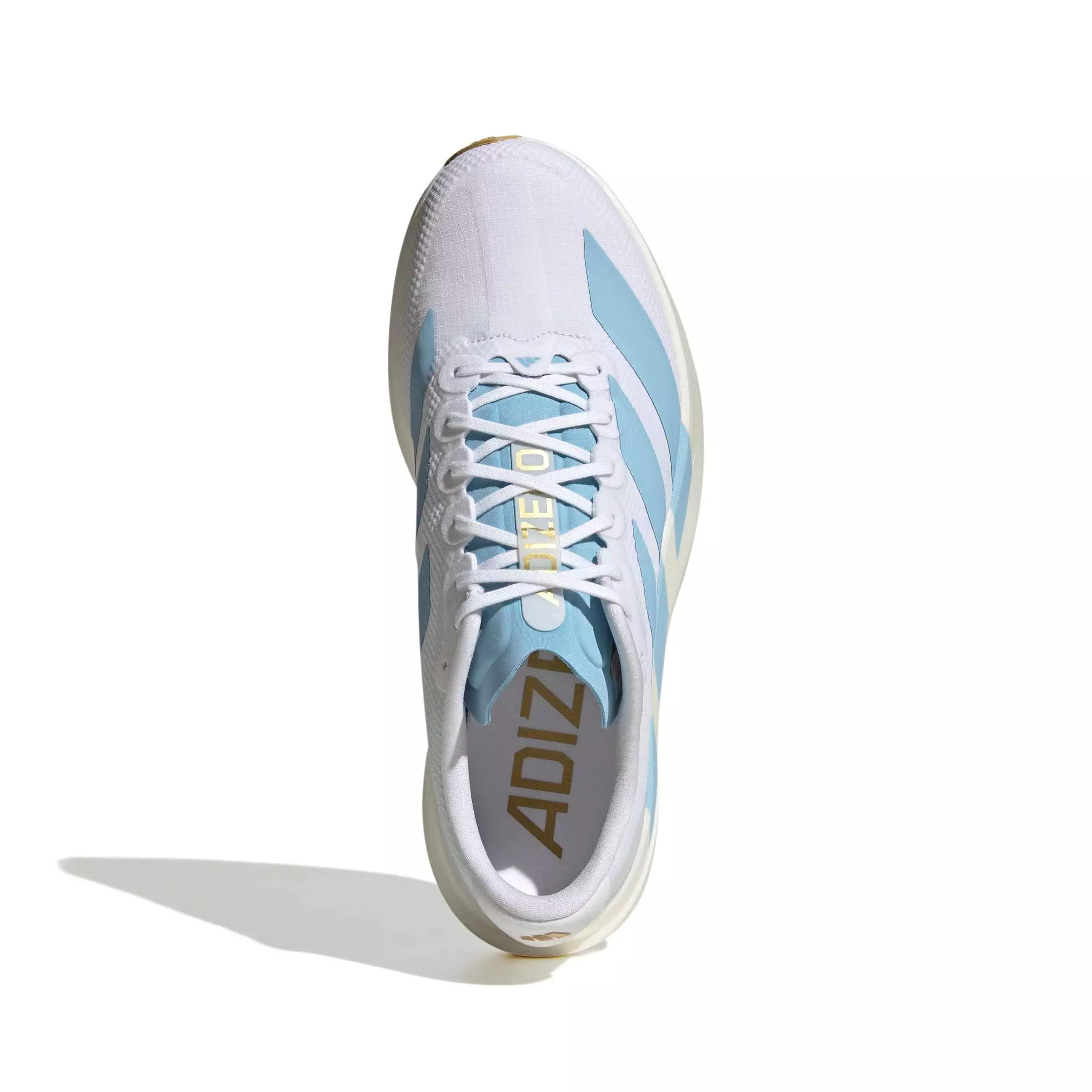 adidas Adizero EVO SL "Ftwr White/Clear Blue/Matte Gold" Men's Running Shoe - WHITE/BLUE/GOLD