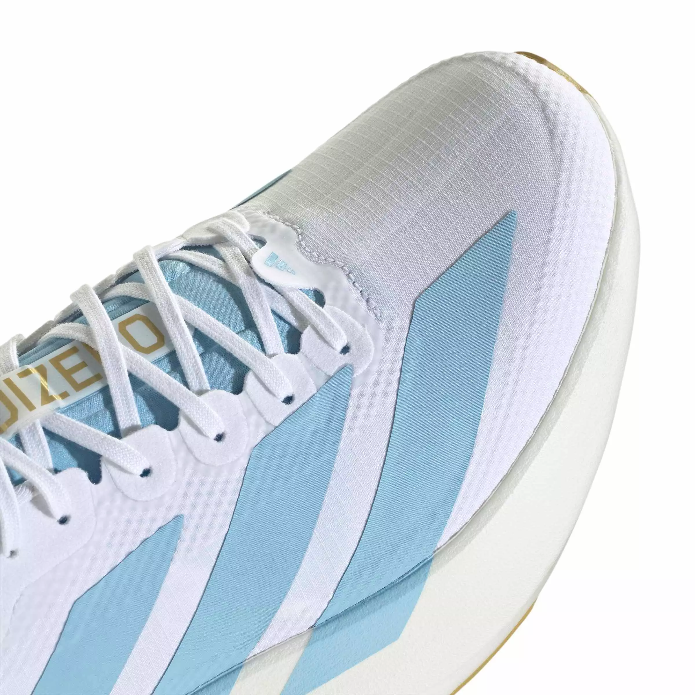 adidas Adizero EVO SL "Ftwr White/Clear Blue/Matte Gold" Men's Running Shoe - WHITE/BLUE/GOLD