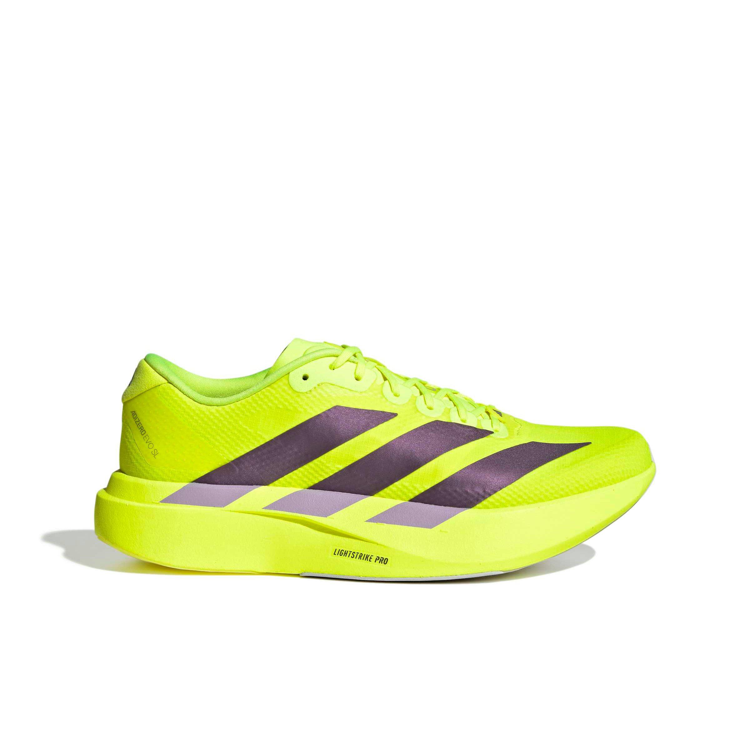 adidas Adizero EVO SL Woven "Solar Yellow/Aurora Plum/Powder Plum" Men's Running Shoe - YELLOW/PLUM/PLUM Thumbnail View 1