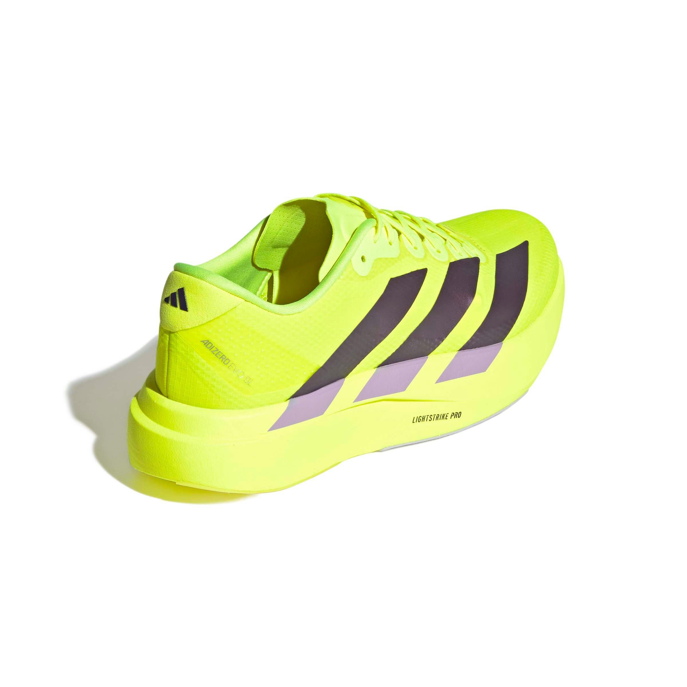 adidas Adizero EVO SL Woven "Solar Yellow/Aurora Plum/Powder Plum" Men's Running Shoe - YELLOW/PLUM/PLUM Thumbnail View 4