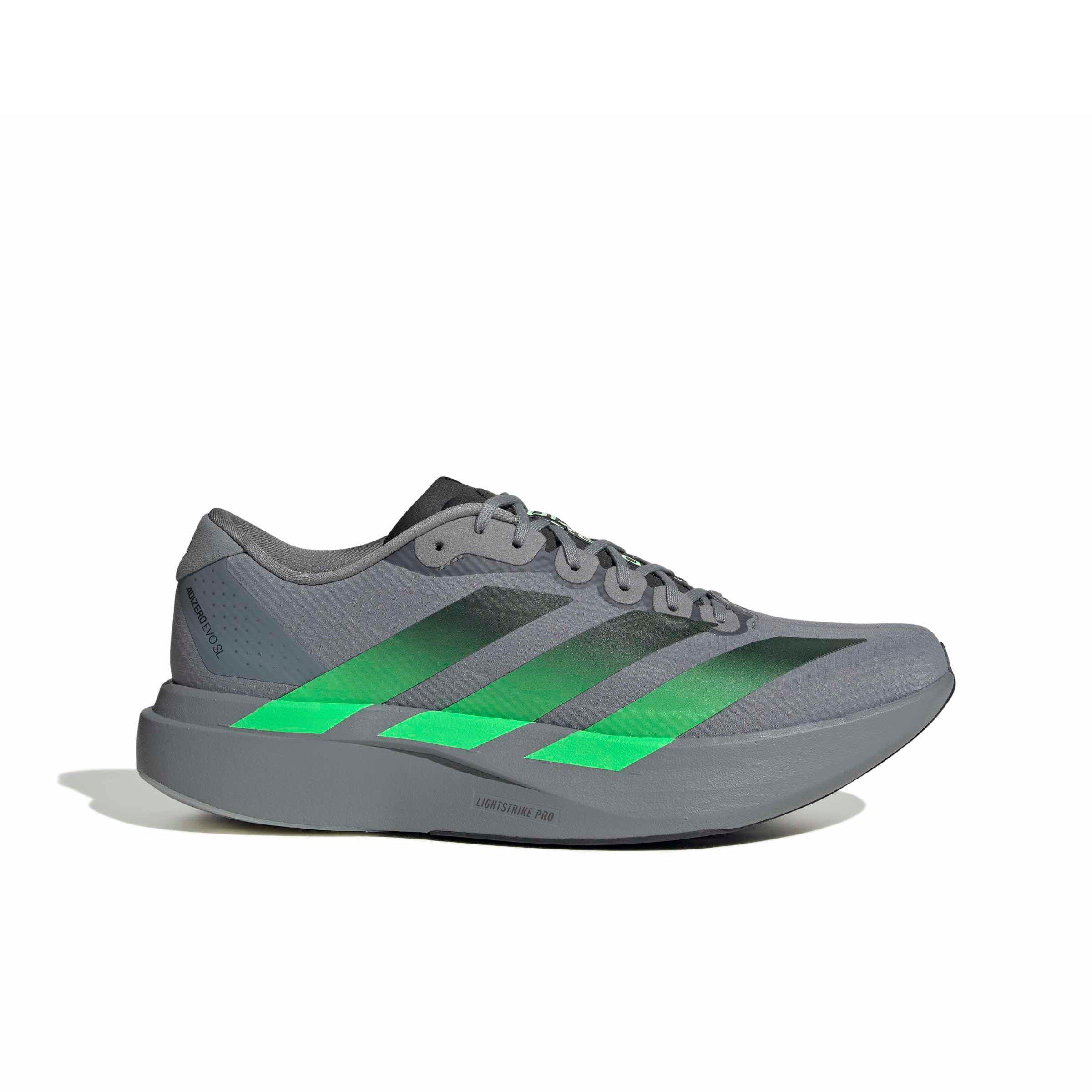 adidas Adizero EVO SL "Grey/Screaming Green/Carbon" Men's Running Shoe - GREY/GREEN/CARBON Thumbnail View 1