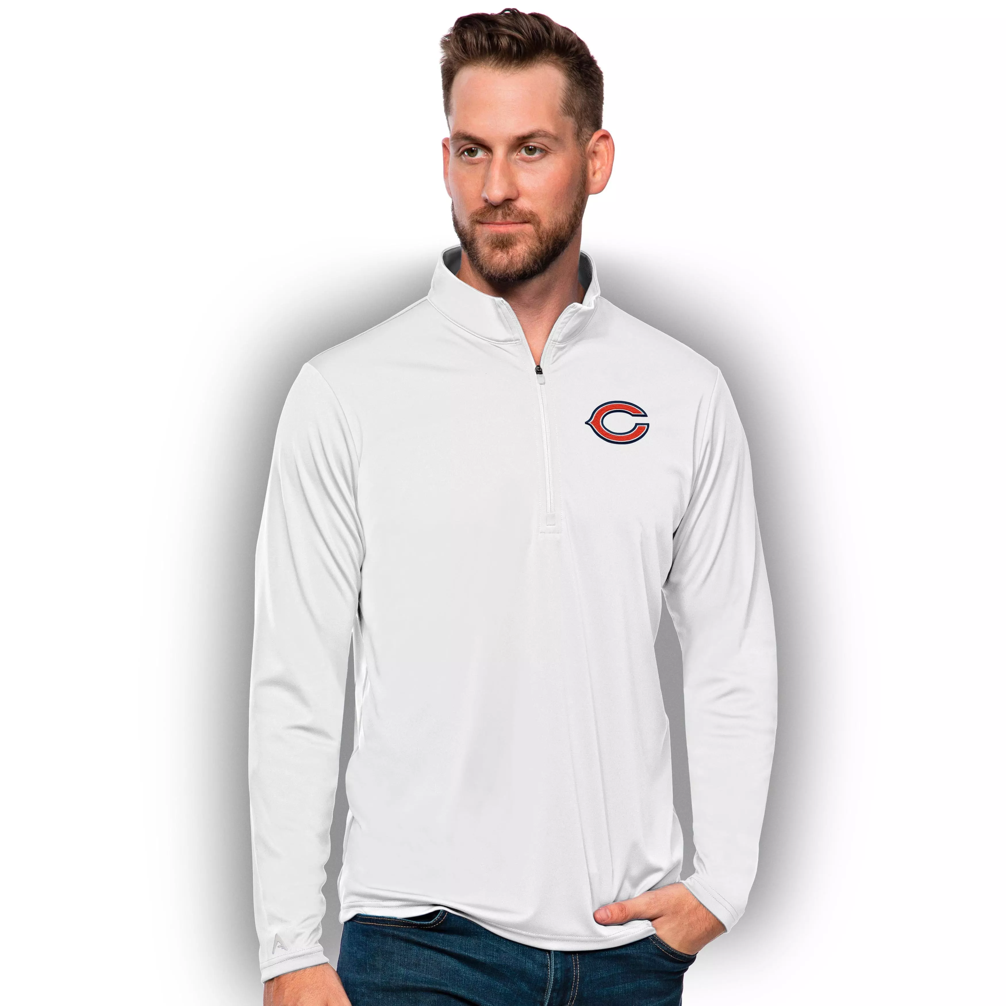 Antigua Men's Chicago Bears C Tribute Quarter-Zip Pullover Jacket - WHITE
