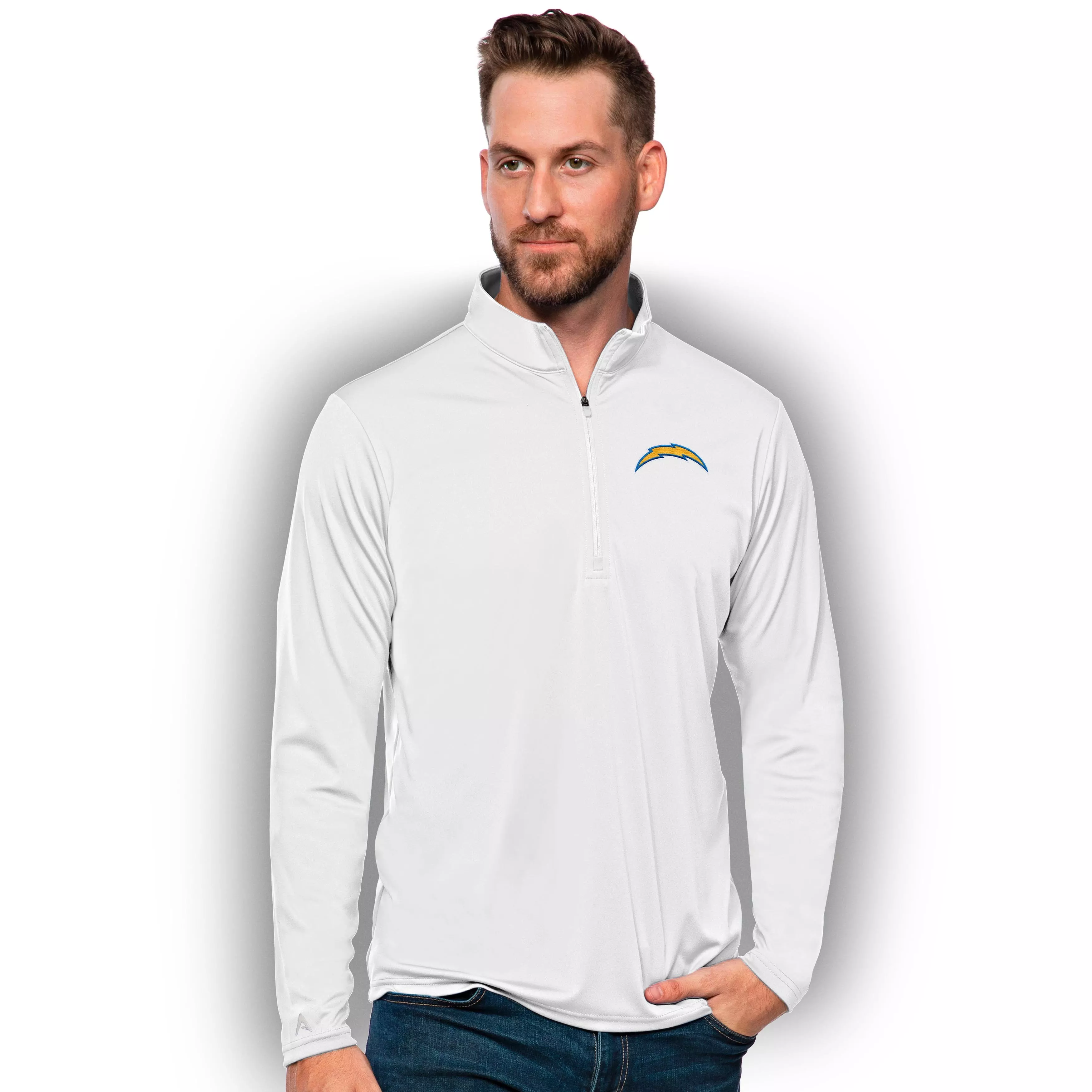 Antigua Men's LA Chargers Tribute Quarter-Zip Pullover Jacket - WHITE