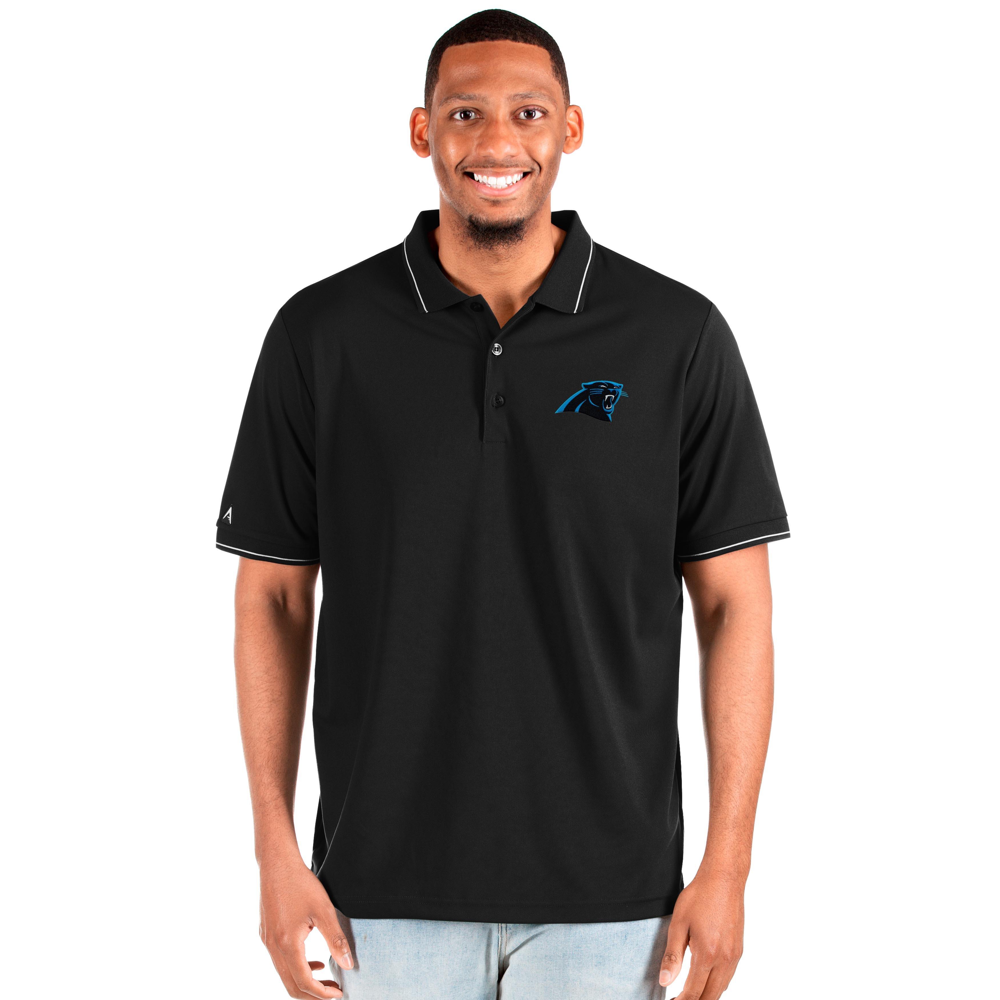 Antigua Men's Carolina Panthers Affluent Black Polo