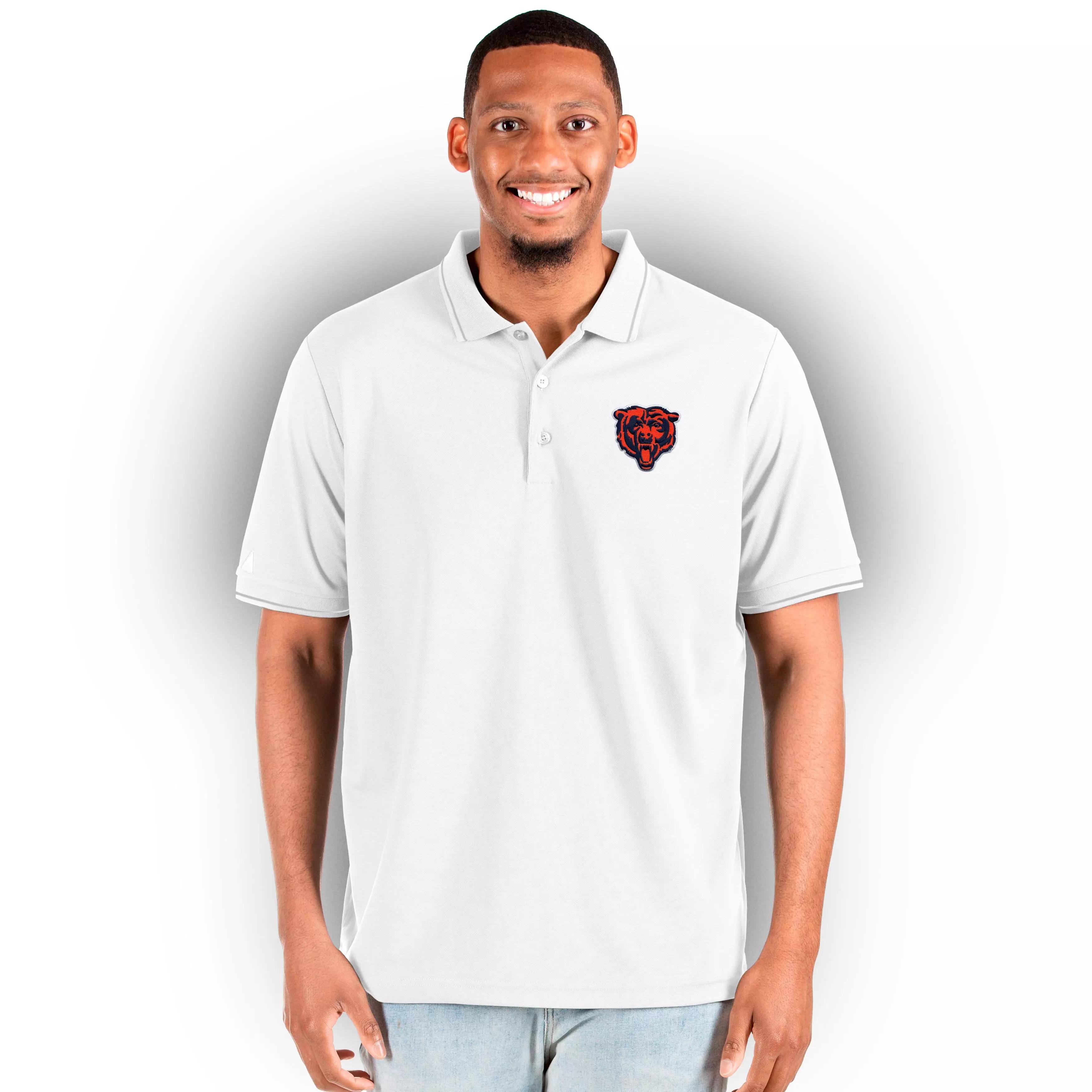 Antigua Men's Chicago Bears Bear Affluent Big & Tall Polo - WHITE/SILVER