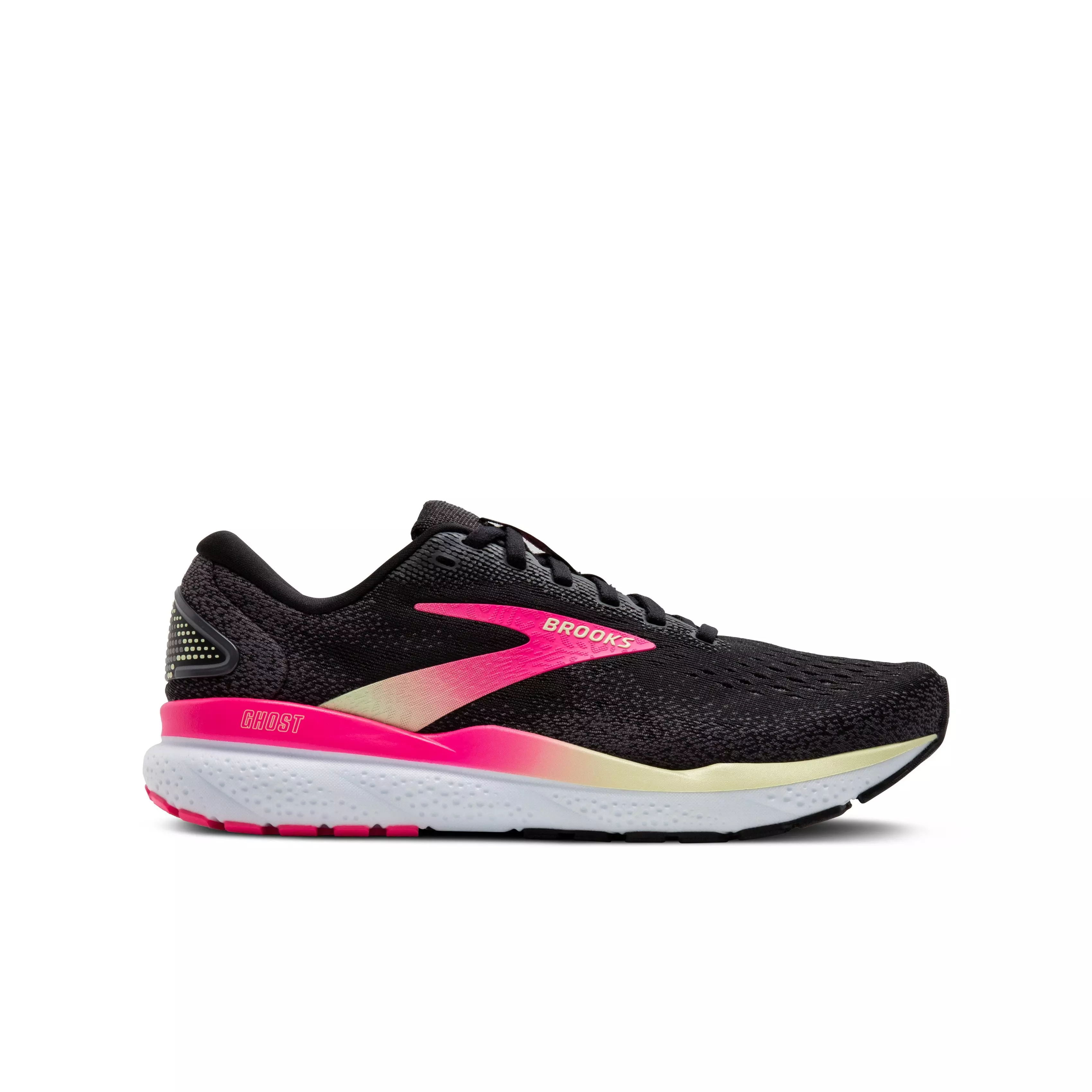 Brooks Ghost 16 "Black/Pink/Yellow" Women's Wide Running Shoe - BLACK/PINK/YELLOW
