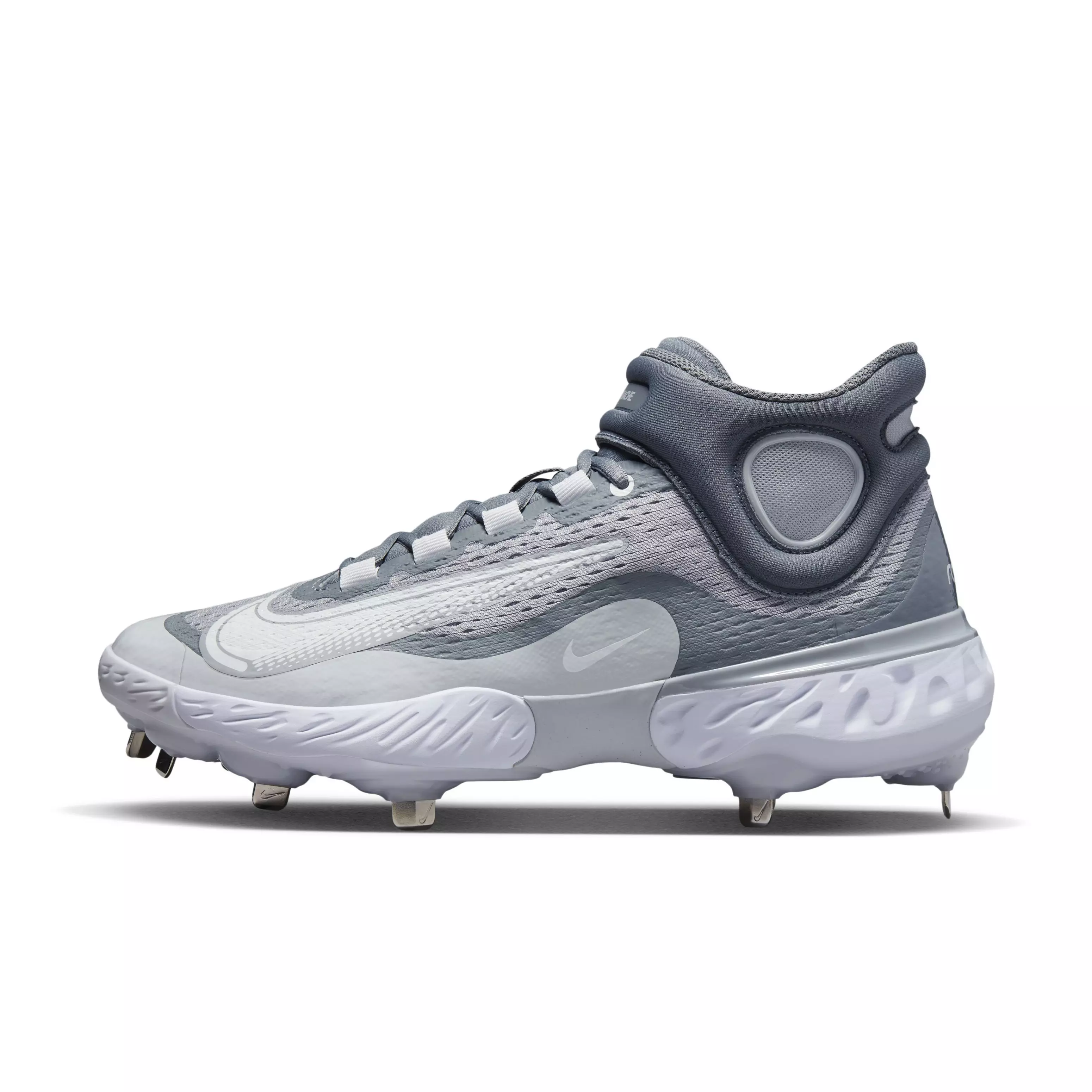 Nike Alpha Huarache Elite 4 Mid "Wolf Grey/White/Cool Grey/Pure Platinum" Men's Baseball Cleat - GREY/WHITE/GREY/PLATINUM