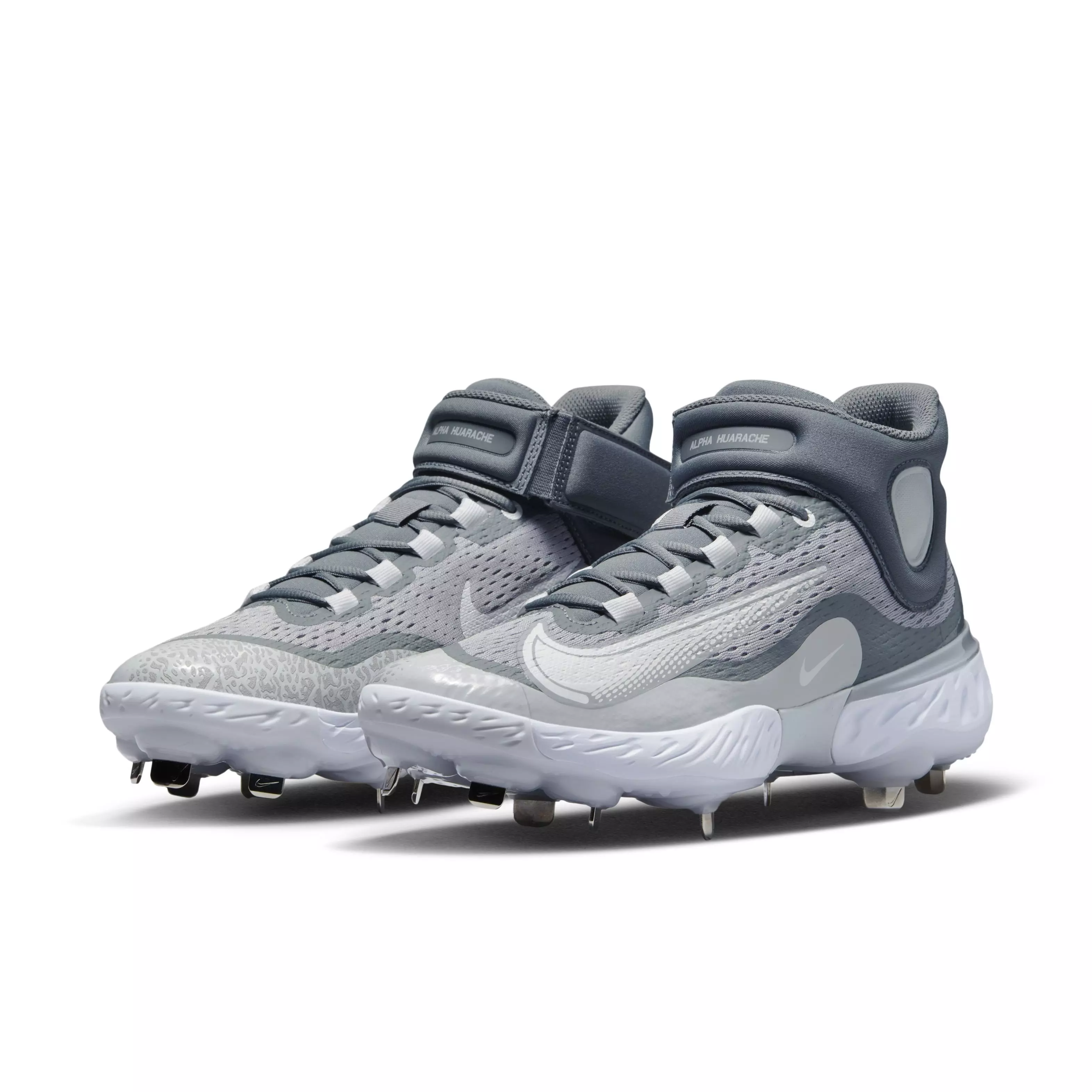 Nike Alpha Huarache Elite 4 Mid "Wolf Grey/White/Cool Grey/Pure Platinum" Men's Baseball Cleat - GREY/WHITE/GREY/PLATINUM