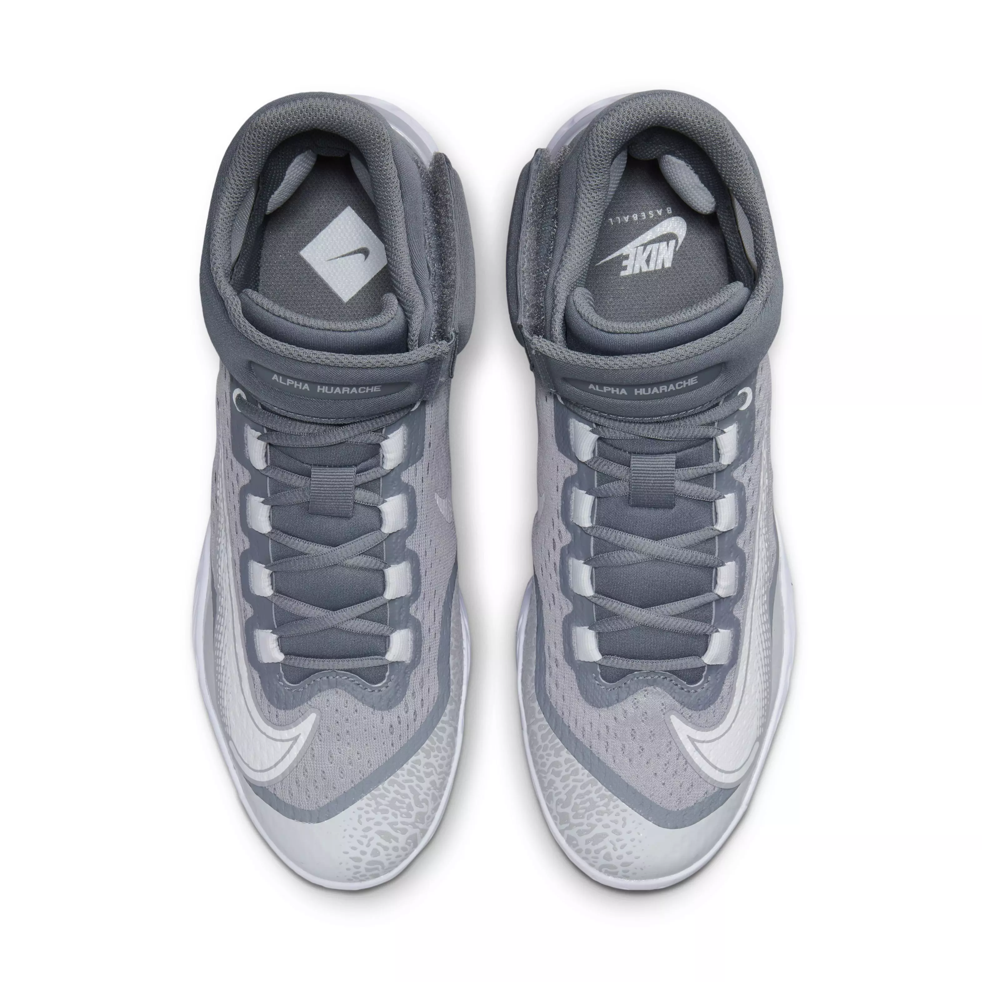 Nike Alpha Huarache Elite 4 Mid "Wolf Grey/White/Cool Grey/Pure Platinum" Men's Baseball Cleat - GREY/WHITE/GREY/PLATINUM