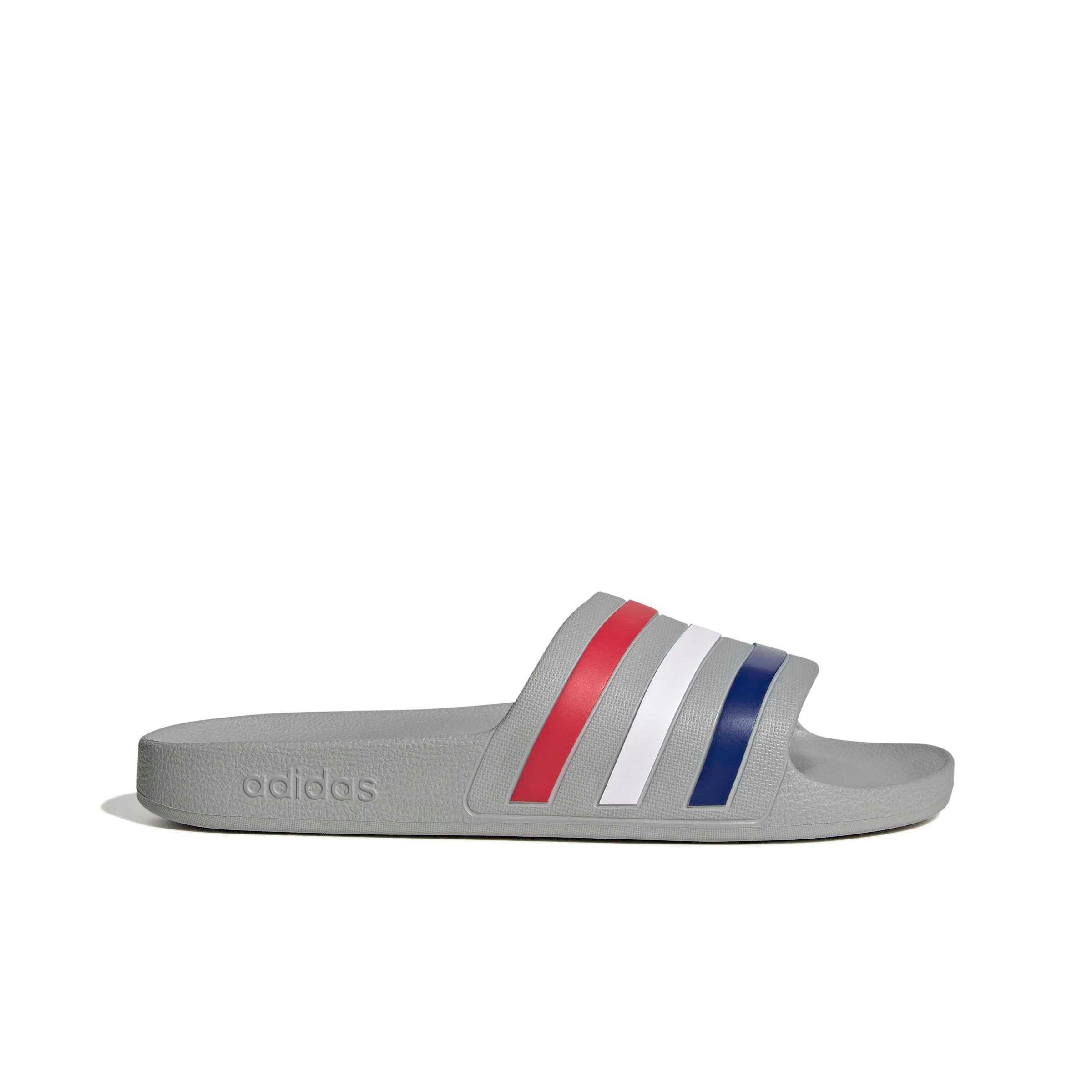 adidas Adilette Aqua "Grey Two/Mystery Ink/Pure Ruby" Men's Slide - GREY/INK/RUBY Thumbnail View 1