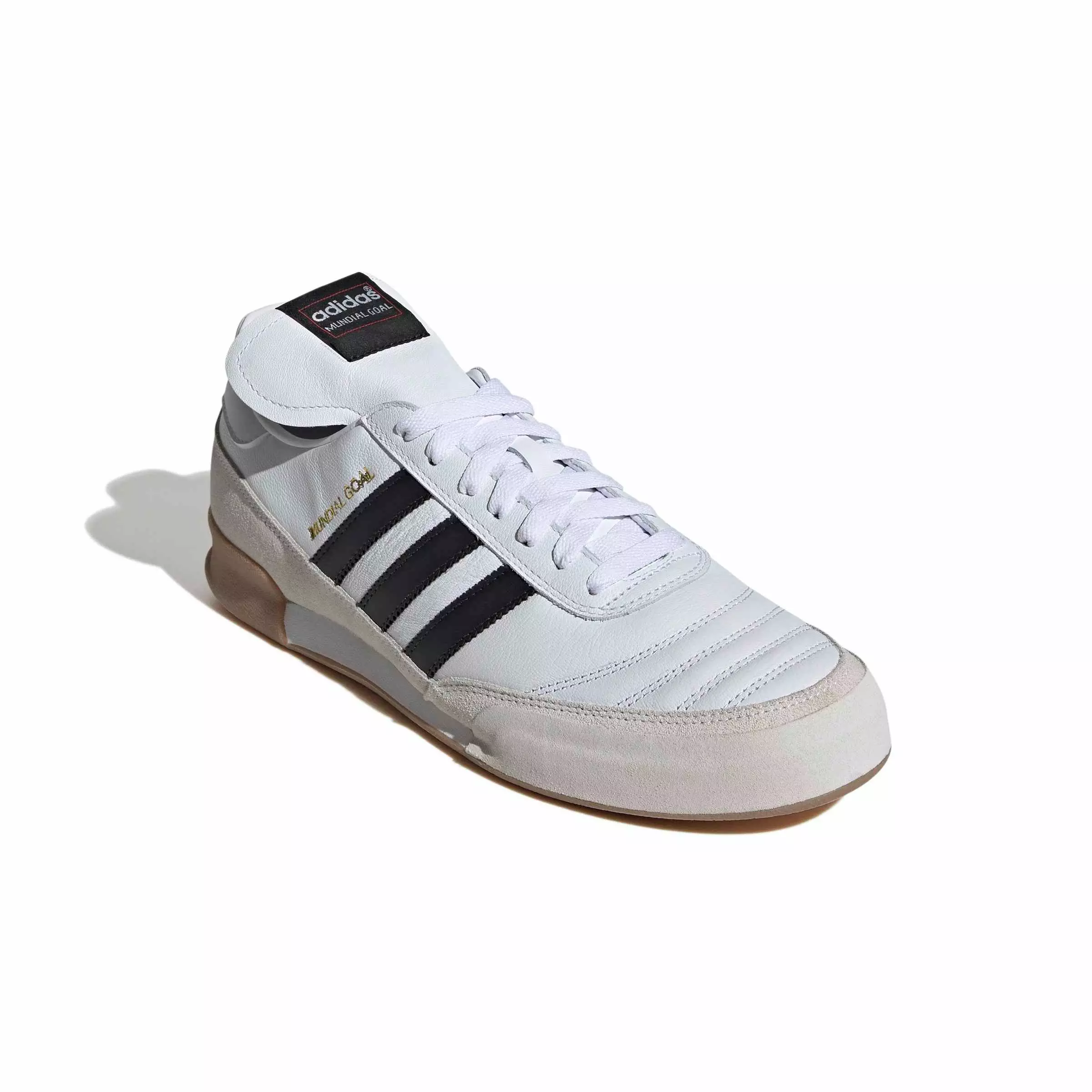adidas Mundial Goal Indoor "Ftwr White/Core Black/Gold Metallic" Men's Soccer Shoe - WHITE/BLACK/GOLD