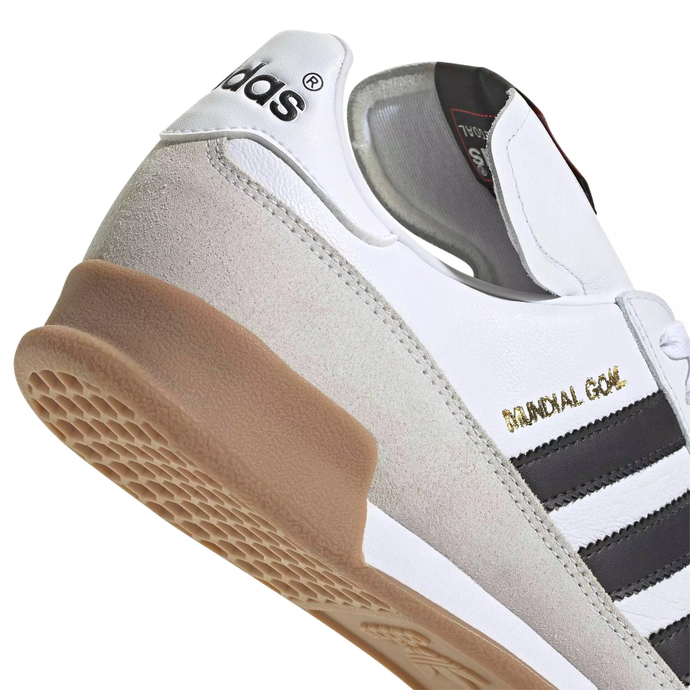 adidas Mundial Goal Indoor "Ftwr White/Core Black/Gold Metallic" Men's Soccer Shoe - WHITE/BLACK/GOLD