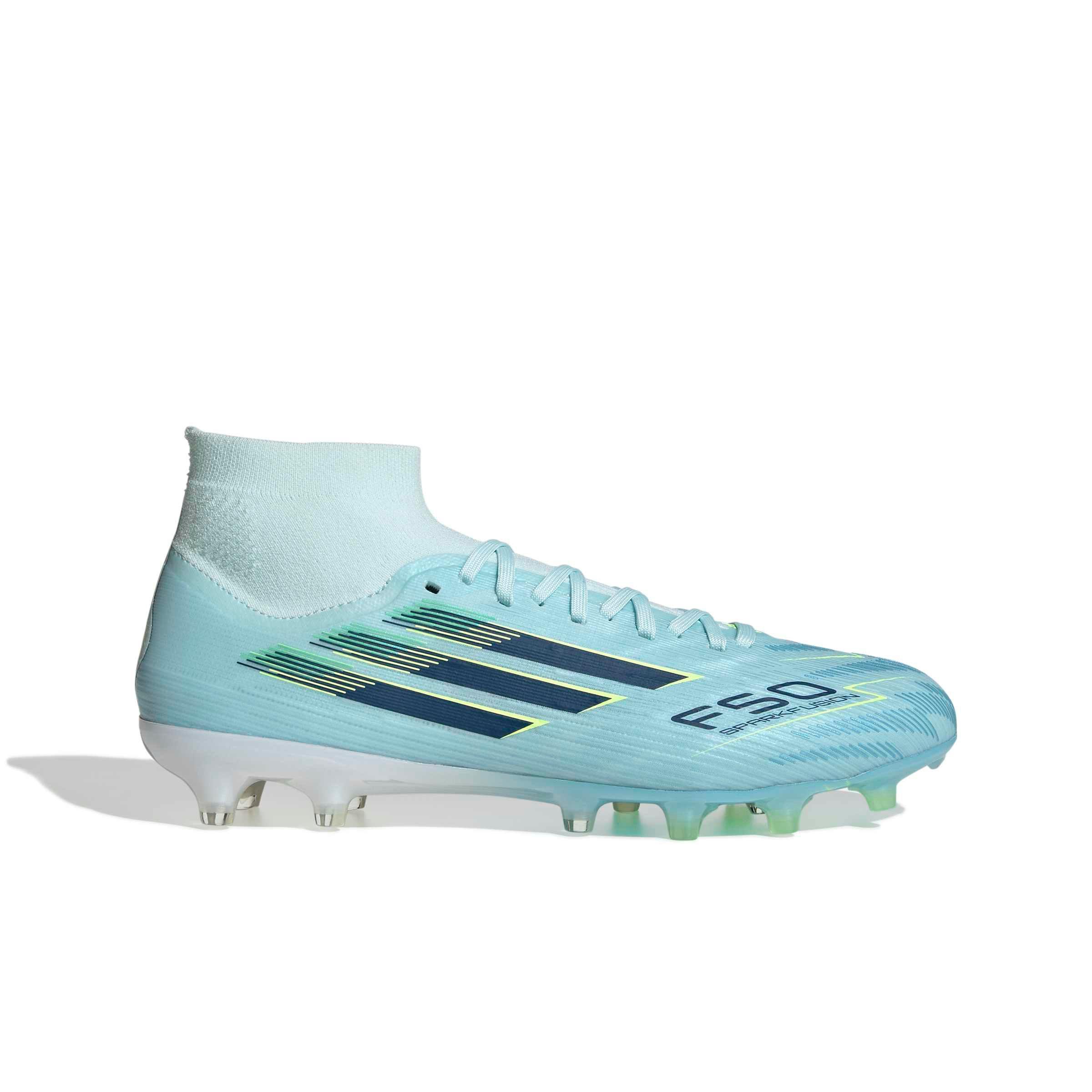 adidas F50 Sparkfusion Pro Mid Cut FG "Almost Blue/Dusky Petrol/Hi-Res Yellow" Women's Soccer Cleat - BLUE/DUSKY/YELLOW Thumbnail View 1