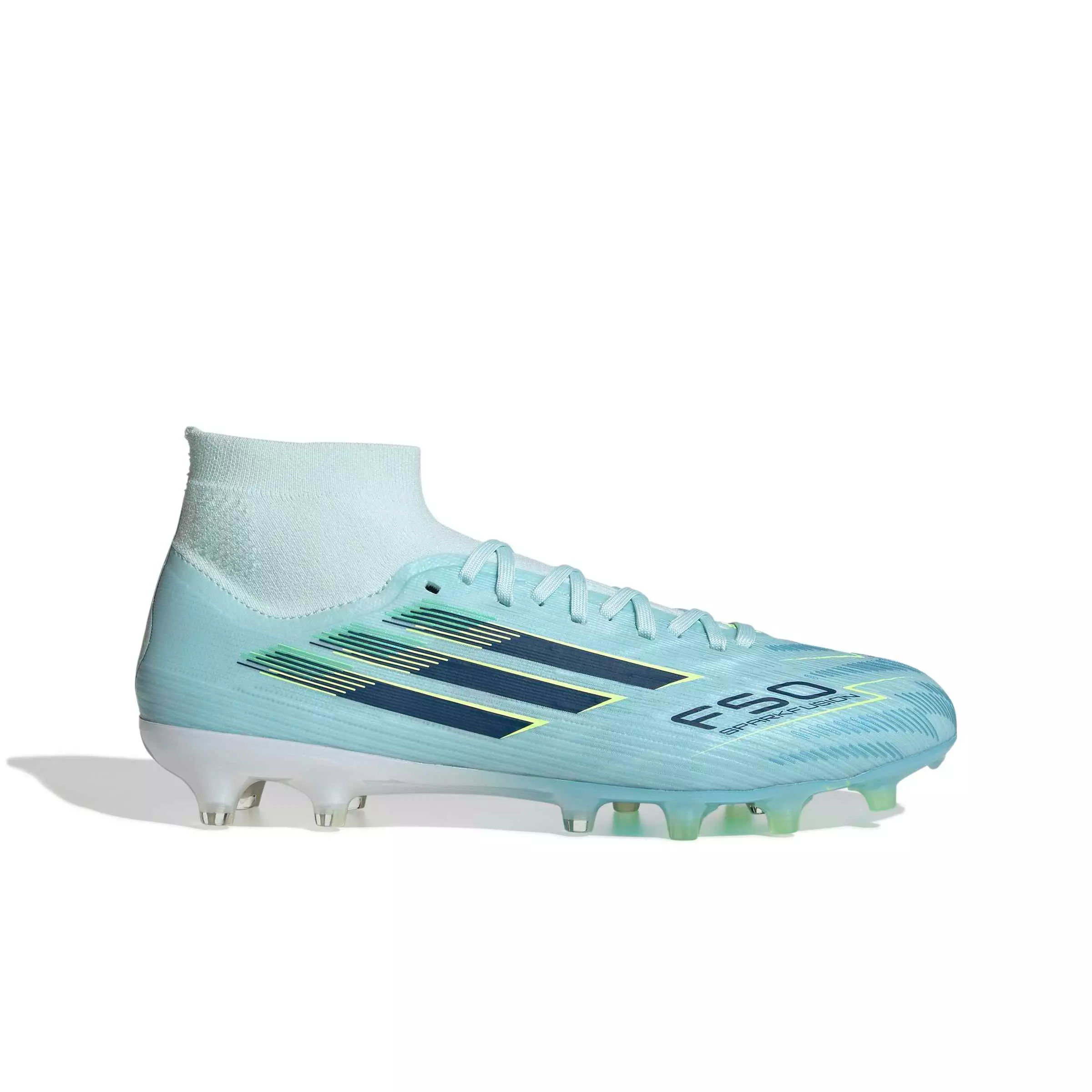 adidas F50 Sparkfusion Pro Mid Cut FG "Almost Blue/Dusky Petrol/Hi-Res Yellow" Women's Soccer Cleat - BLUE/DUSKY/YELLOW