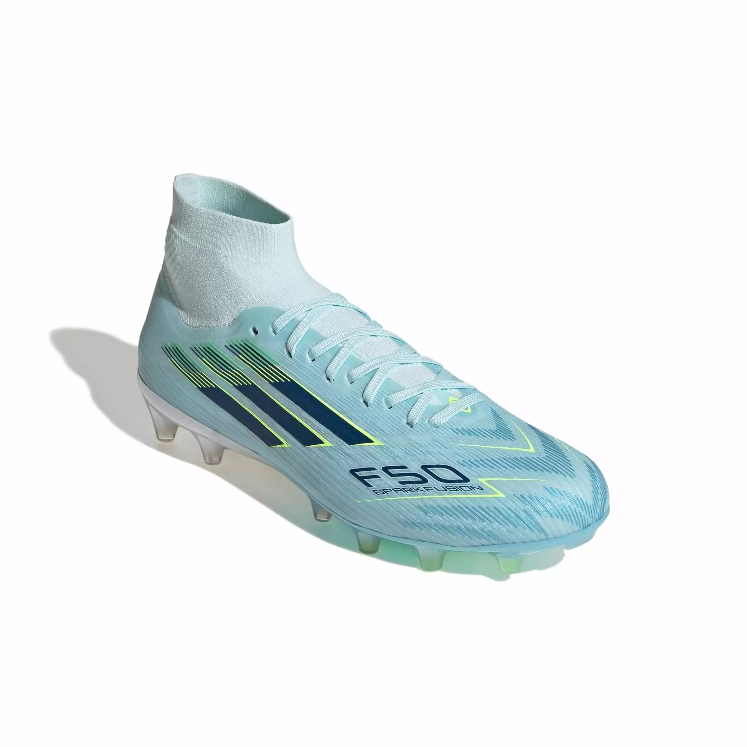 adidas F50 Sparkfusion Pro Mid Cut FG "Almost Blue/Dusky Petrol/Hi-Res Yellow" Women's Soccer Cleat - BLUE/DUSKY/YELLOW