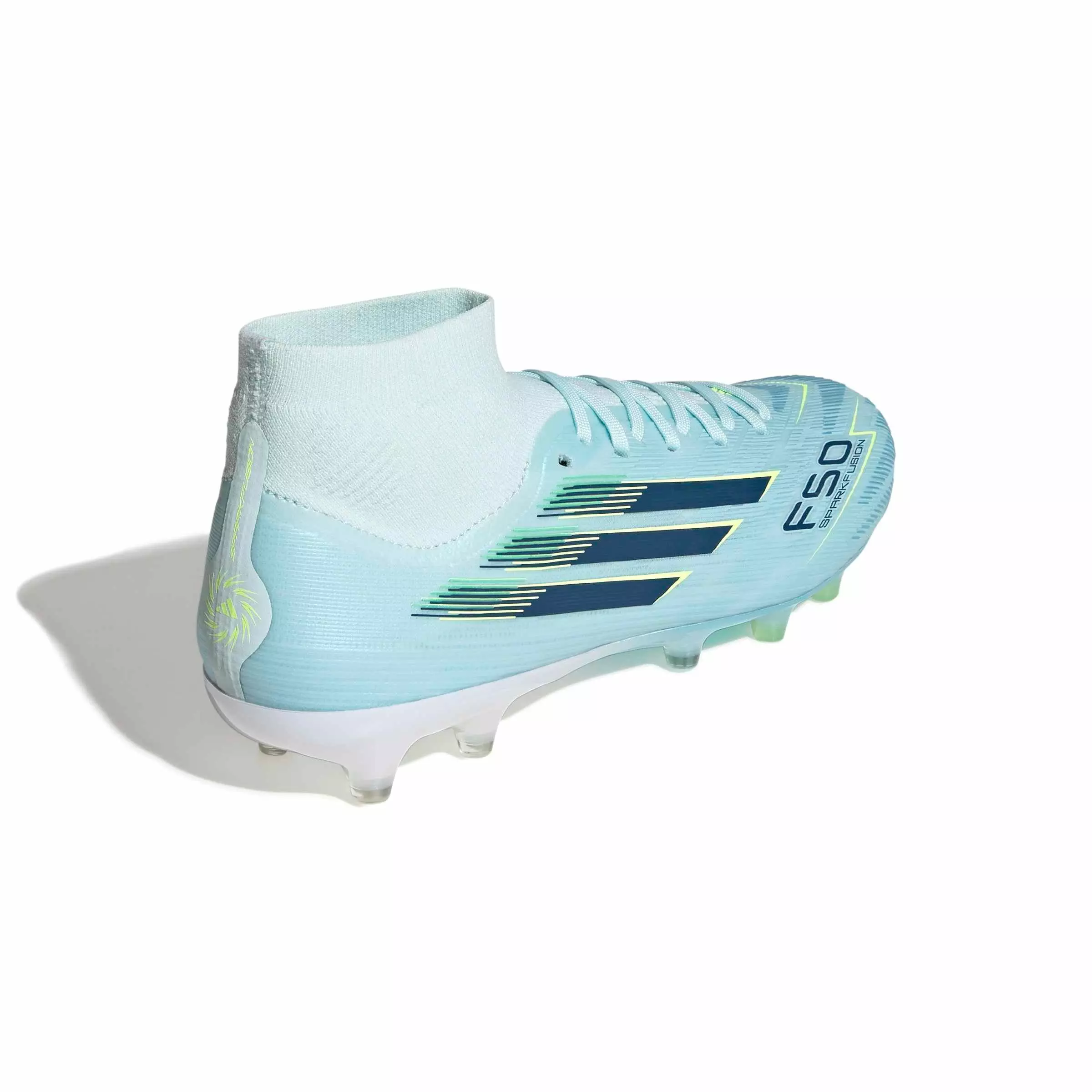 adidas F50 Sparkfusion Pro Mid Cut FG "Almost Blue/Dusky Petrol/Hi-Res Yellow" Women's Soccer Cleat - BLUE/DUSKY/YELLOW