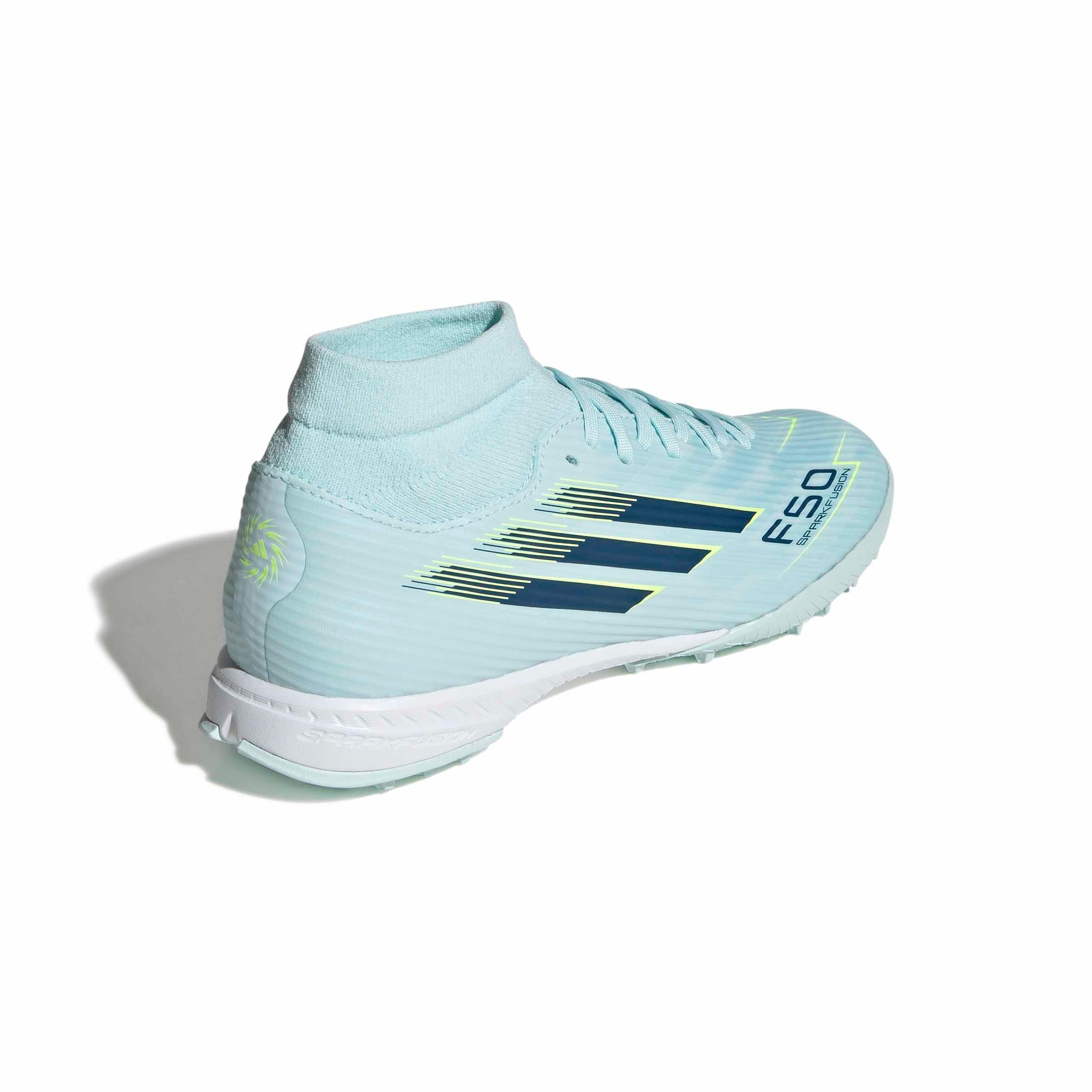 adidas F50 Sparkfusion League MC Turf "Almost Blue/Dusky Petrol/Hi-Res Yellow" Women's Soccer Shoe - BLUE/DUSKY/YELLOW Thumbnail View 4