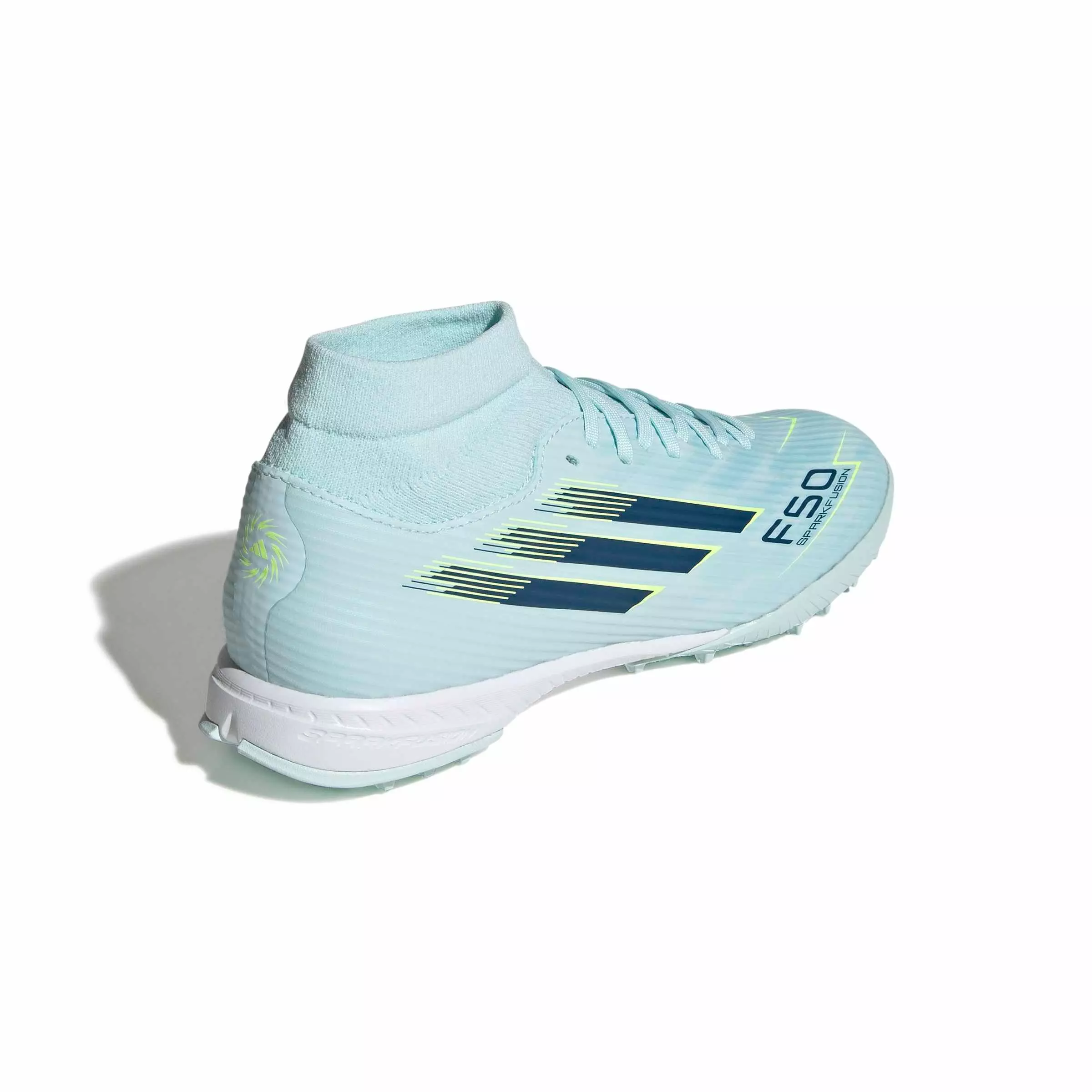 adidas F50 Sparkfusion League MC Turf "Almost Blue/Dusky Petrol/Hi-Res Yellow" Women's Soccer Shoe - BLUE/DUSKY/YELLOW