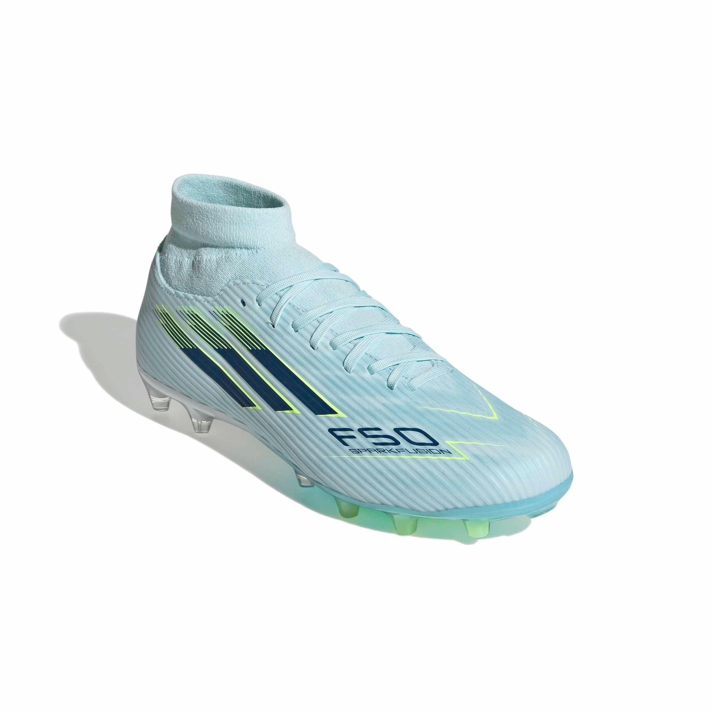 adidas F50 Sparkfusion League MC FG "Almost Blue/Dusky Petrol/Hi-Res Yellow" Women's Soccer Cleat - BLUE/DUSKY/YELLOW Thumbnail View 3