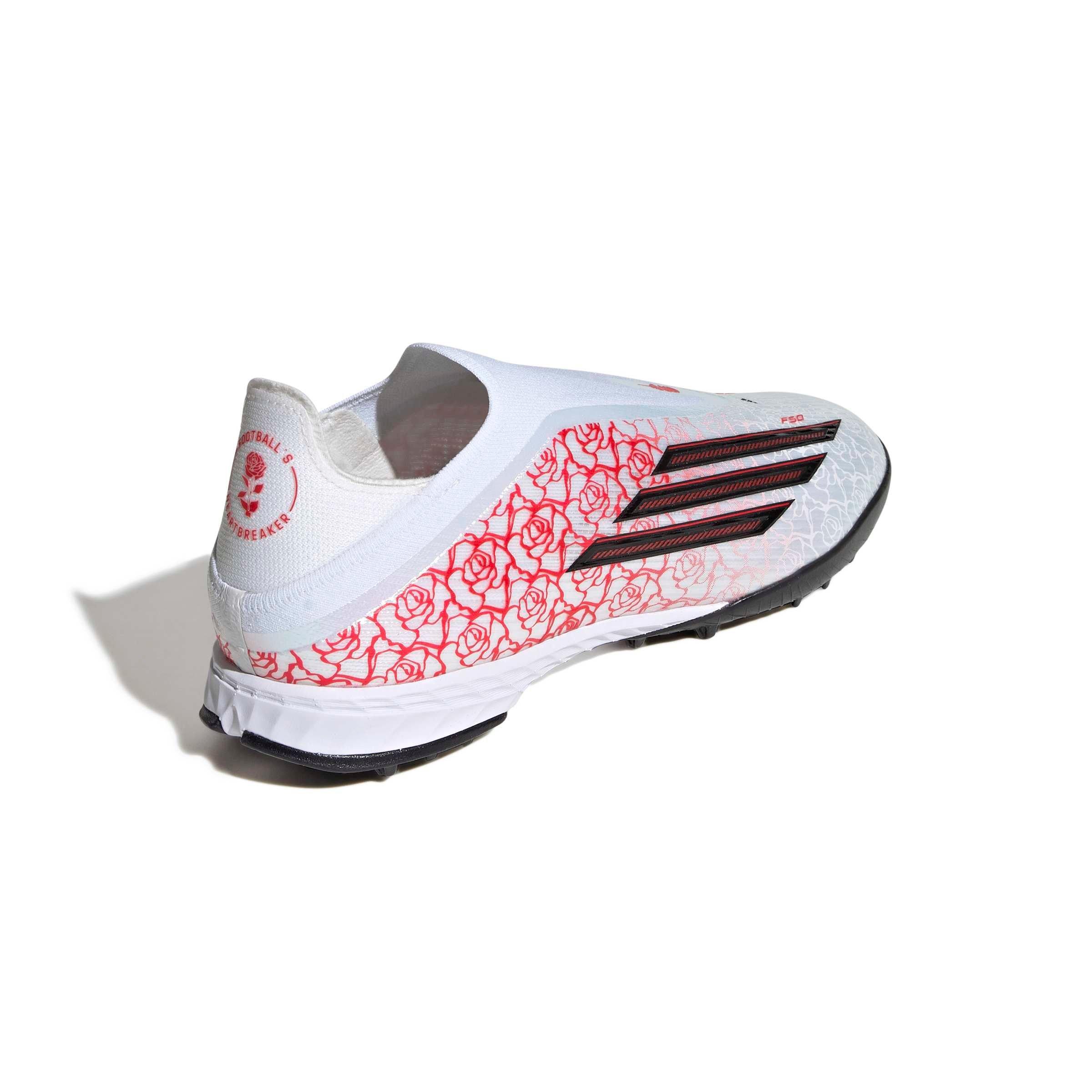 adidas F50 Pro Laceless Turf "Ftwr White/Core Black/Lucid Red" Men's Soccer Shoe - WHITE/BLACK/RED Thumbnail View 4