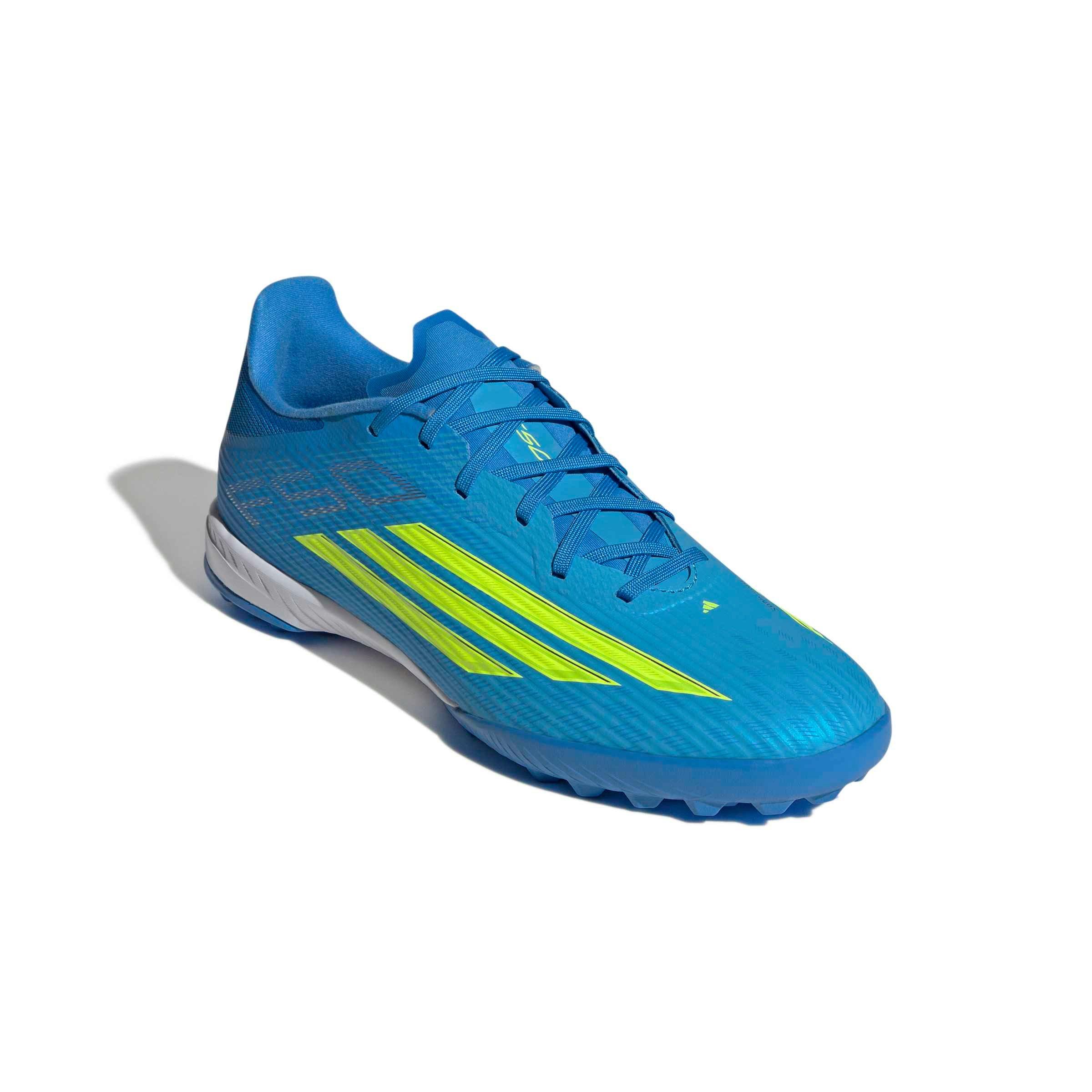 adidas F50 League Turf "Lucid Ray Blue/Team Solar Yellow 2/Lucid Aquamarine" Men's Soccer Shoe - BLUE/YELLOW/AQUAMARINE Thumbnail View 3