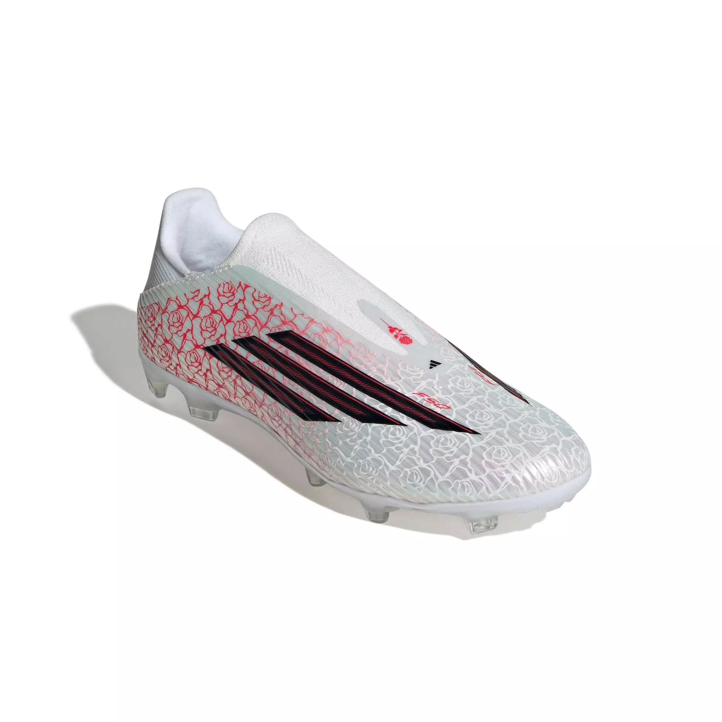 adidas F50 League Laceless FG "Ftwr White/Core Black/Lucid Red" Men's Soccer Cleat - WHITE/BLACK/RED