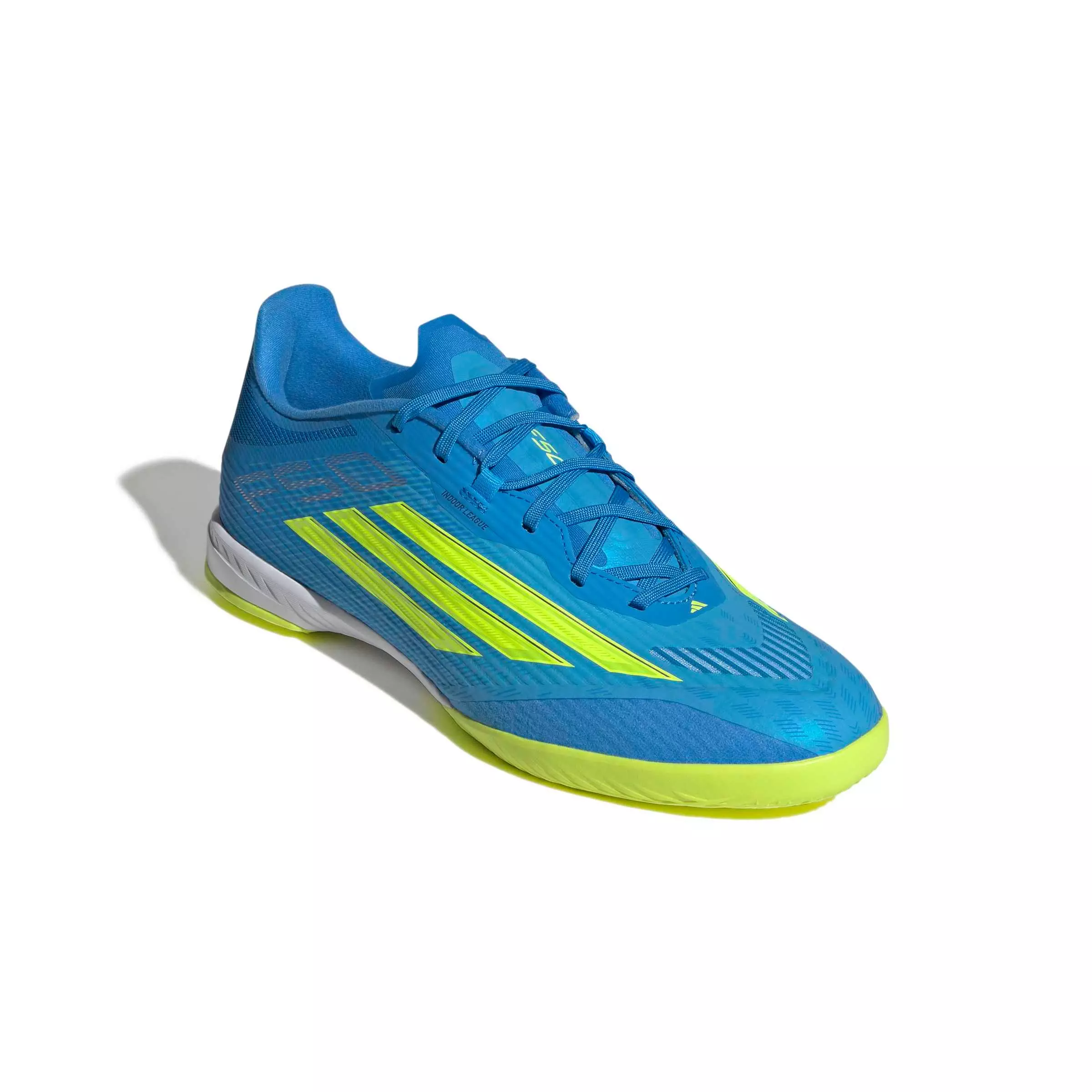 adidas F50 League Indoor "Lucid Ray Blue/Team Solar Yellow 2/Lucid Aquamarine" Men's Soccer Shoe - BLUE/YELLOW/AQUAMARINE