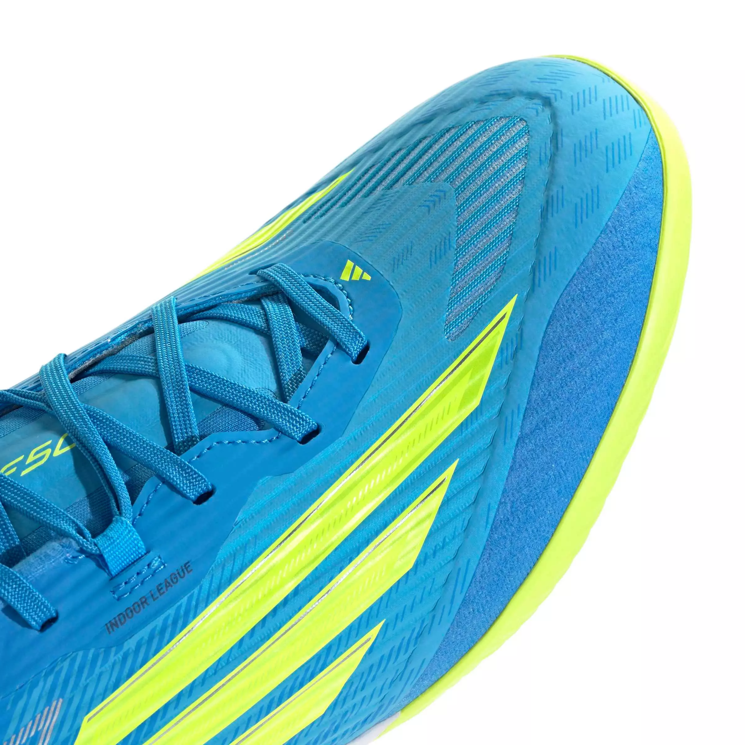 adidas F50 League Indoor "Lucid Ray Blue/Team Solar Yellow 2/Lucid Aquamarine" Men's Soccer Shoe - BLUE/YELLOW/AQUAMARINE