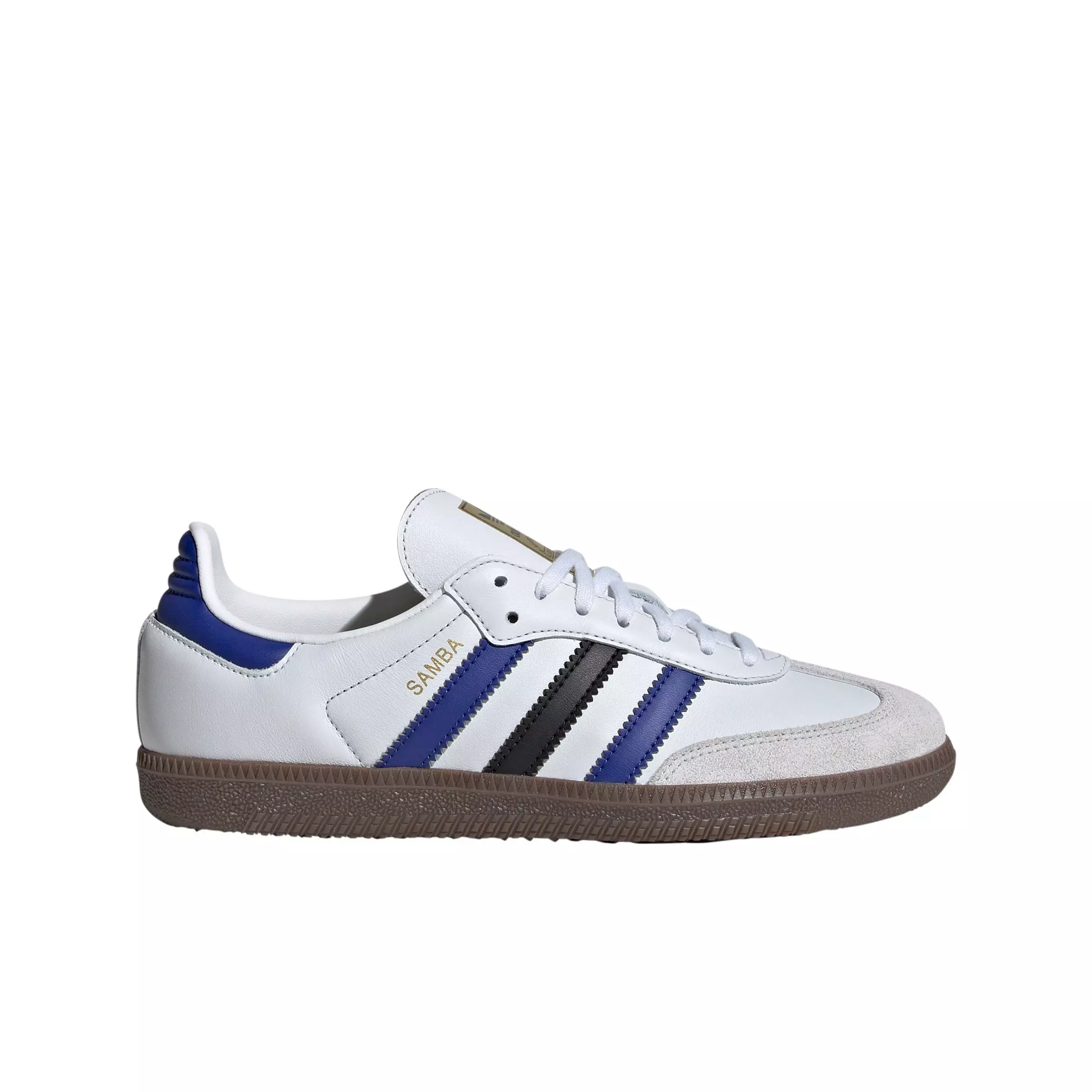 adidas Originals Samba OG "Crystal White/Active Blue/Matte Gold" Grade School Boys' Shoe - WHITE/BLUE/GOLD