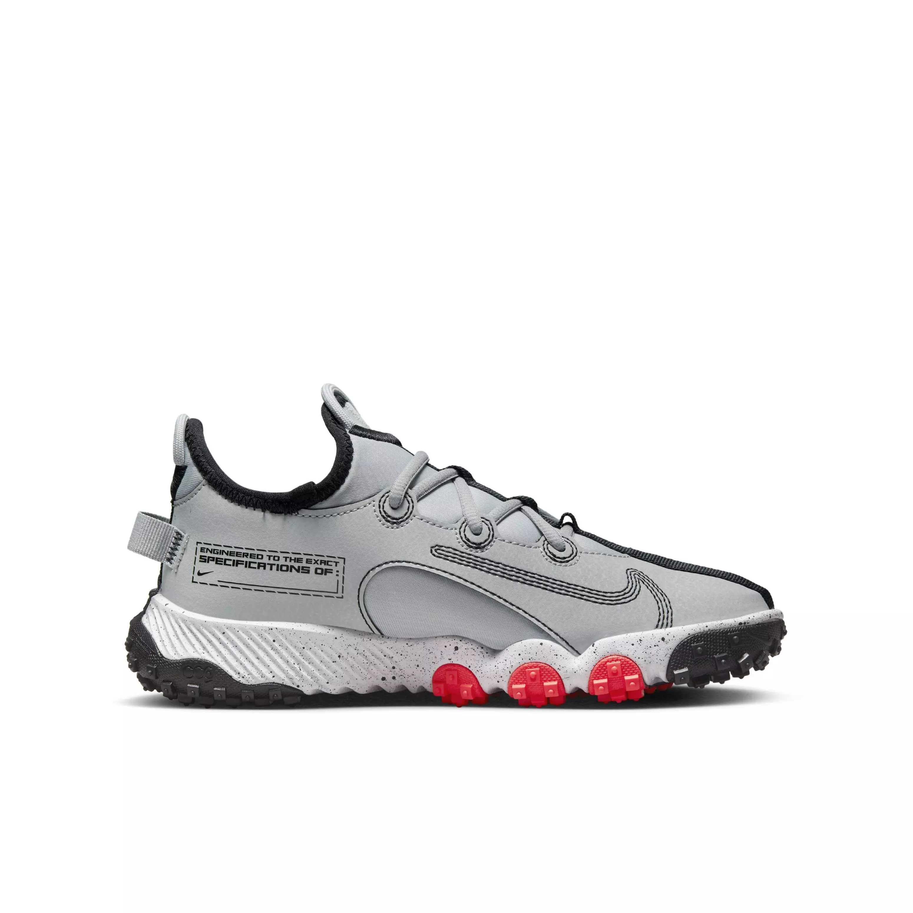 Nike Future Field "Light Smoke Grey/Black/Bright Crimson/White" Grade School Boys' Football Shoe - LT GREY/BLACK/CRIMSON/WHITE