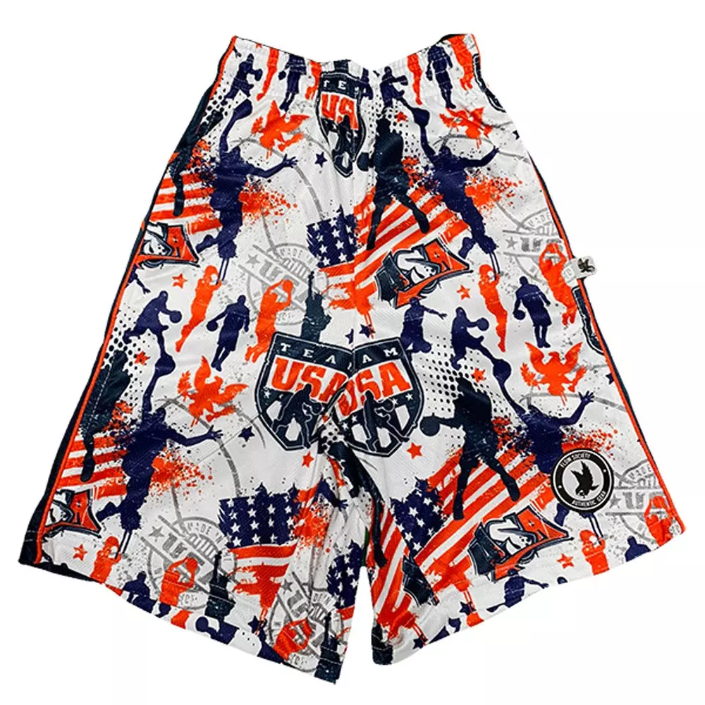 Flow Society Big Boys' Team USA Basketball Shorts - White/Red/Blue - WHITE/RED/BLUE