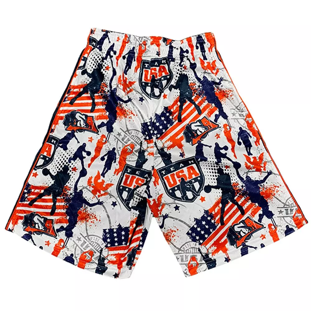 Flow Society Big Boys' Team USA Basketball Shorts -White/Red/Blue - WHITE/RED/BLUE