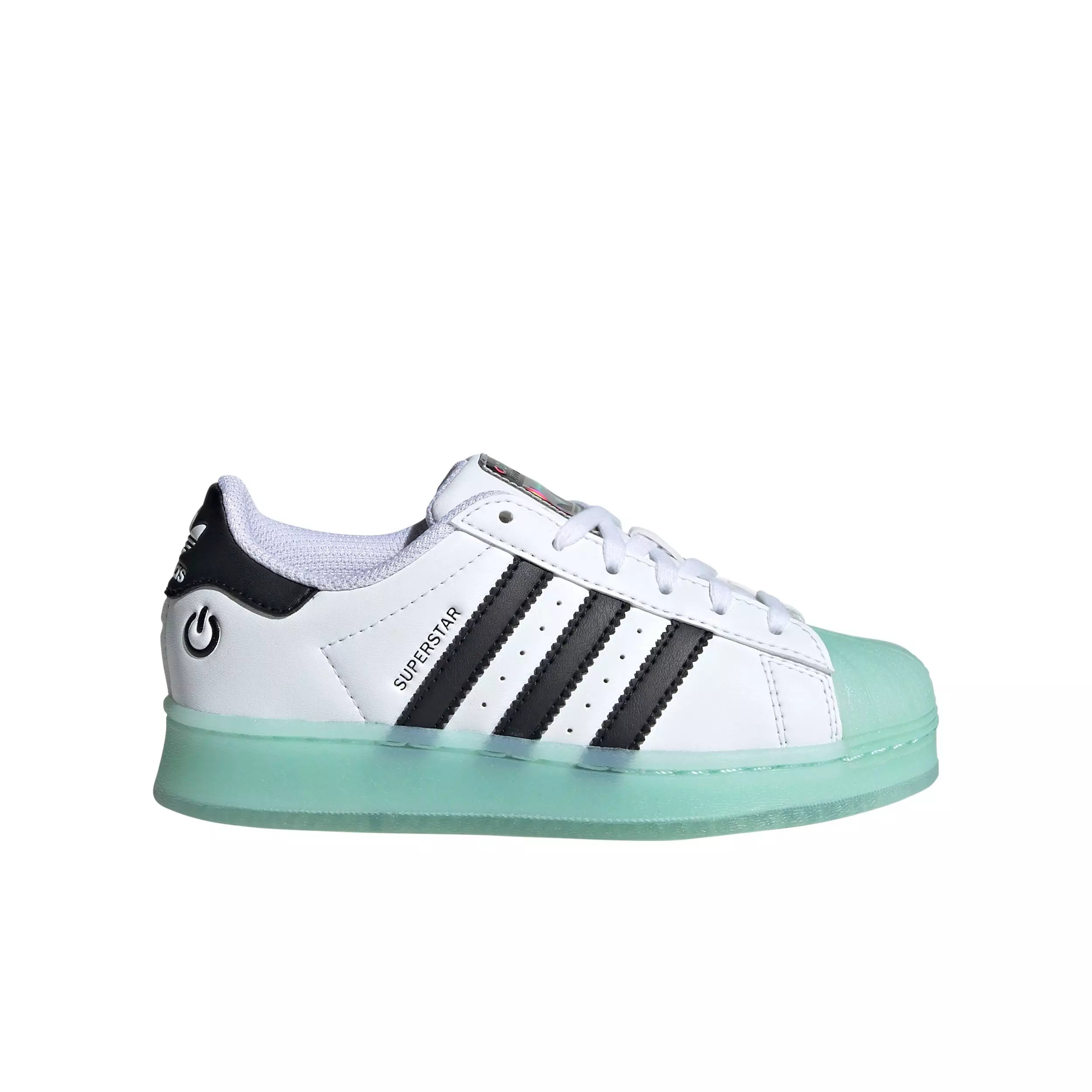 adidas Originals Superstar LED Lights "Ftwr White/Semi Flash Aqua/Core Black" Preschool Boys' Shoe - WHITE/AQUA/BLACK