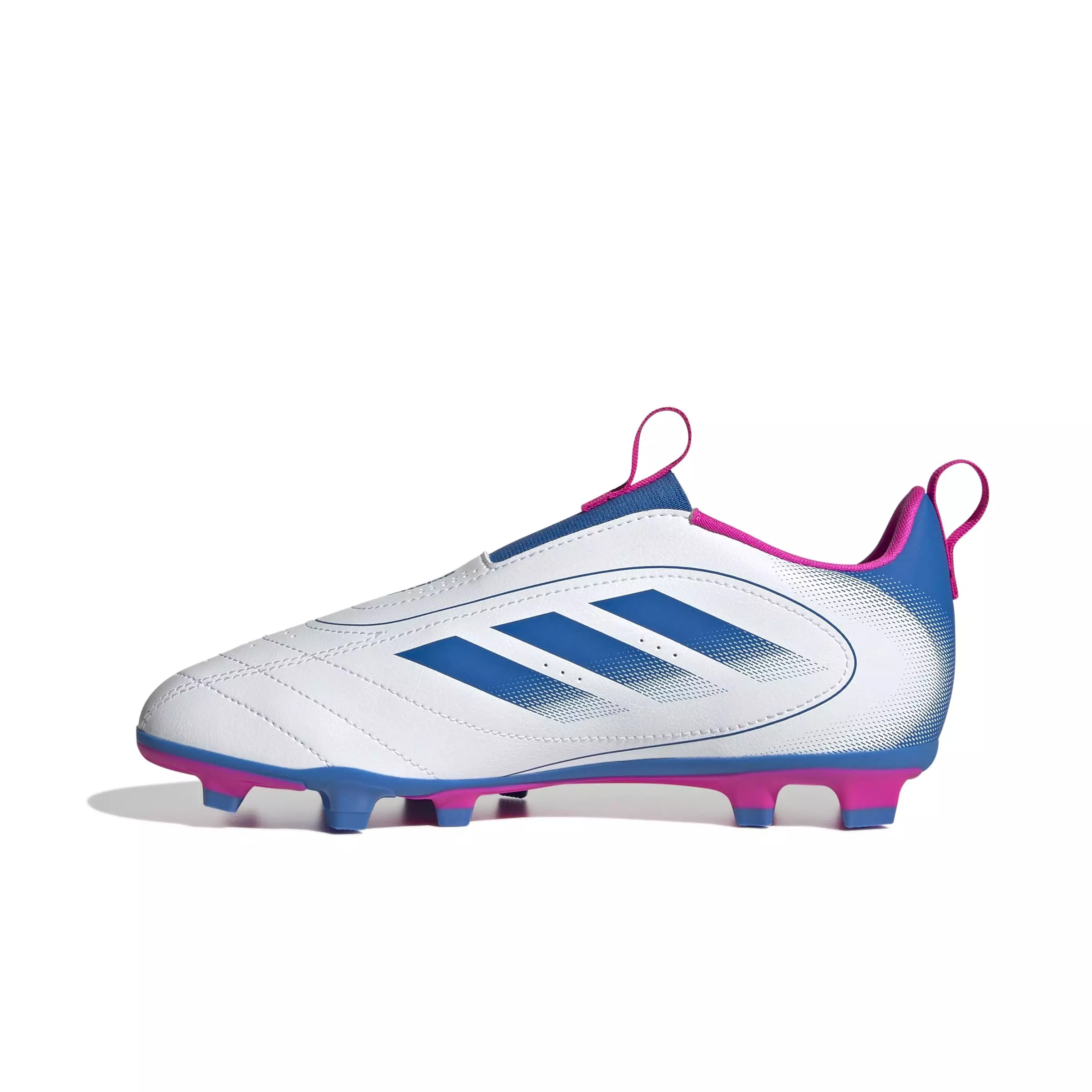 adidas Goletto IX Laceless FG "Ftwr White/Bright Royal/Shock Pink 2" Grade School Kids' Soccer Cleat - WHITE/ROYAL/PINK