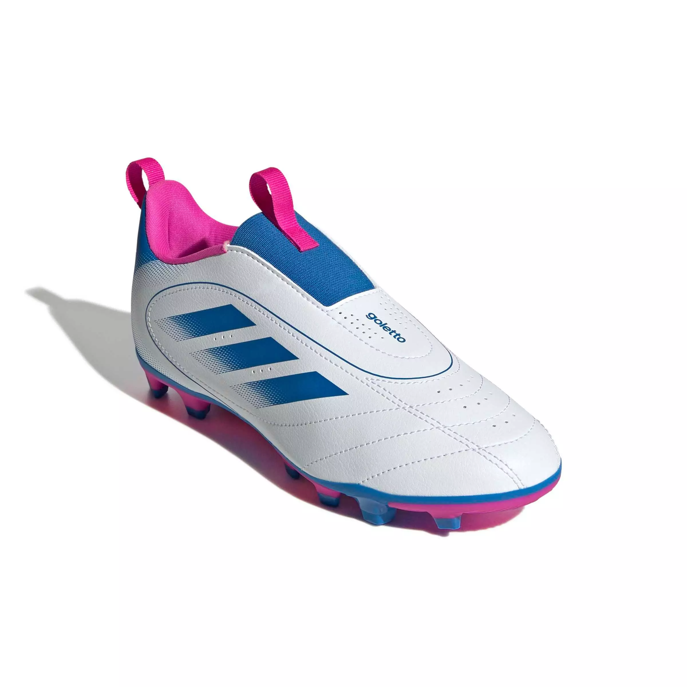 adidas Goletto IX Laceless FG "Ftwr White/Bright Royal/Shock Pink 2" Grade School Kids' Soccer Cleat - WHITE/ROYAL/PINK