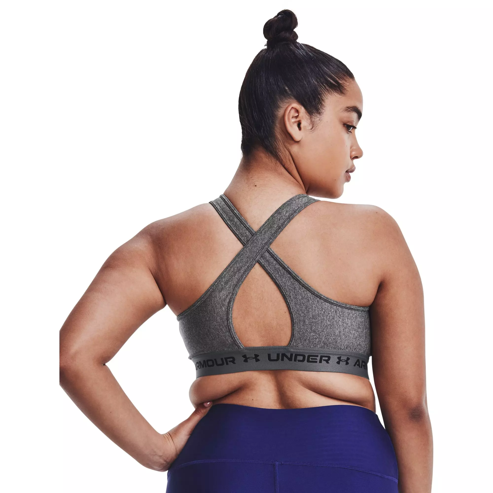 Under Armour Women's Mid Crossback Heather Sports Bra - GREY