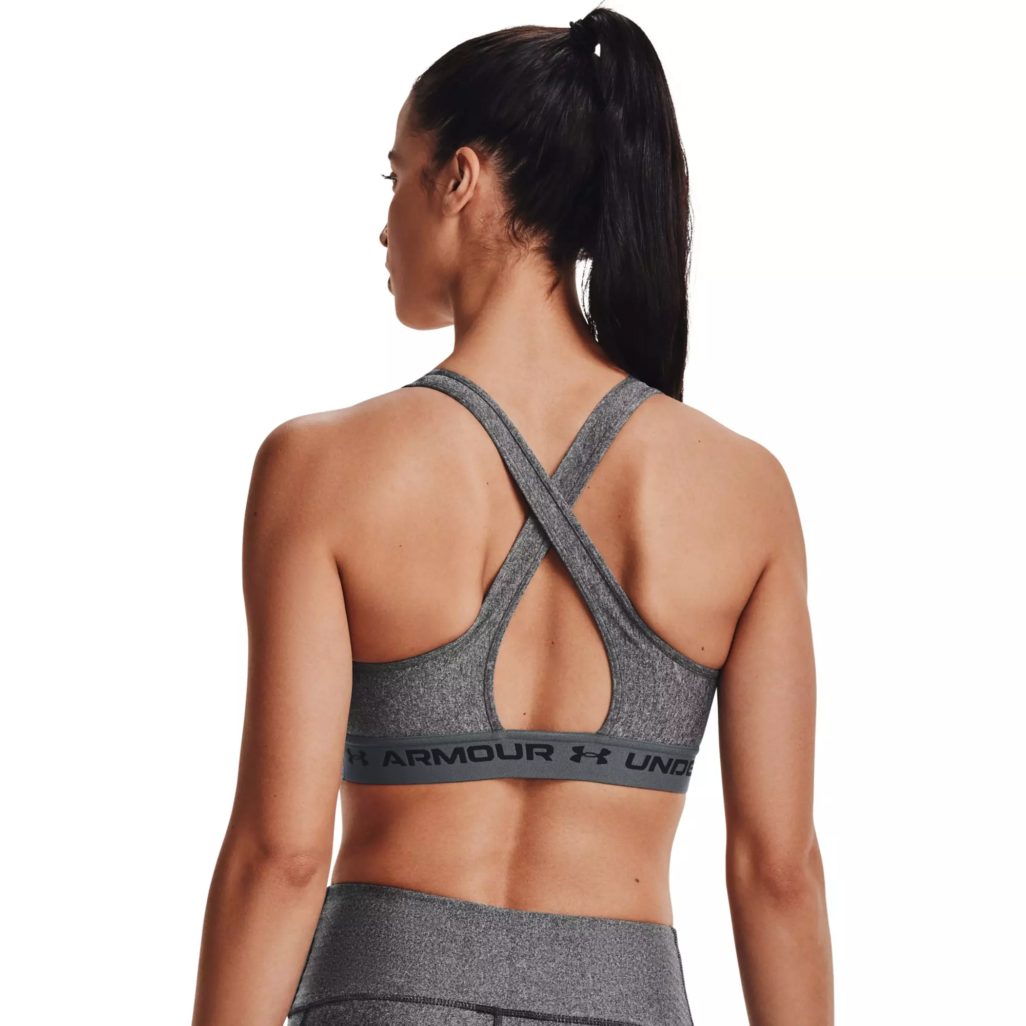Under Armour Women's Mid Crossback Heather Sports Bra - GREY