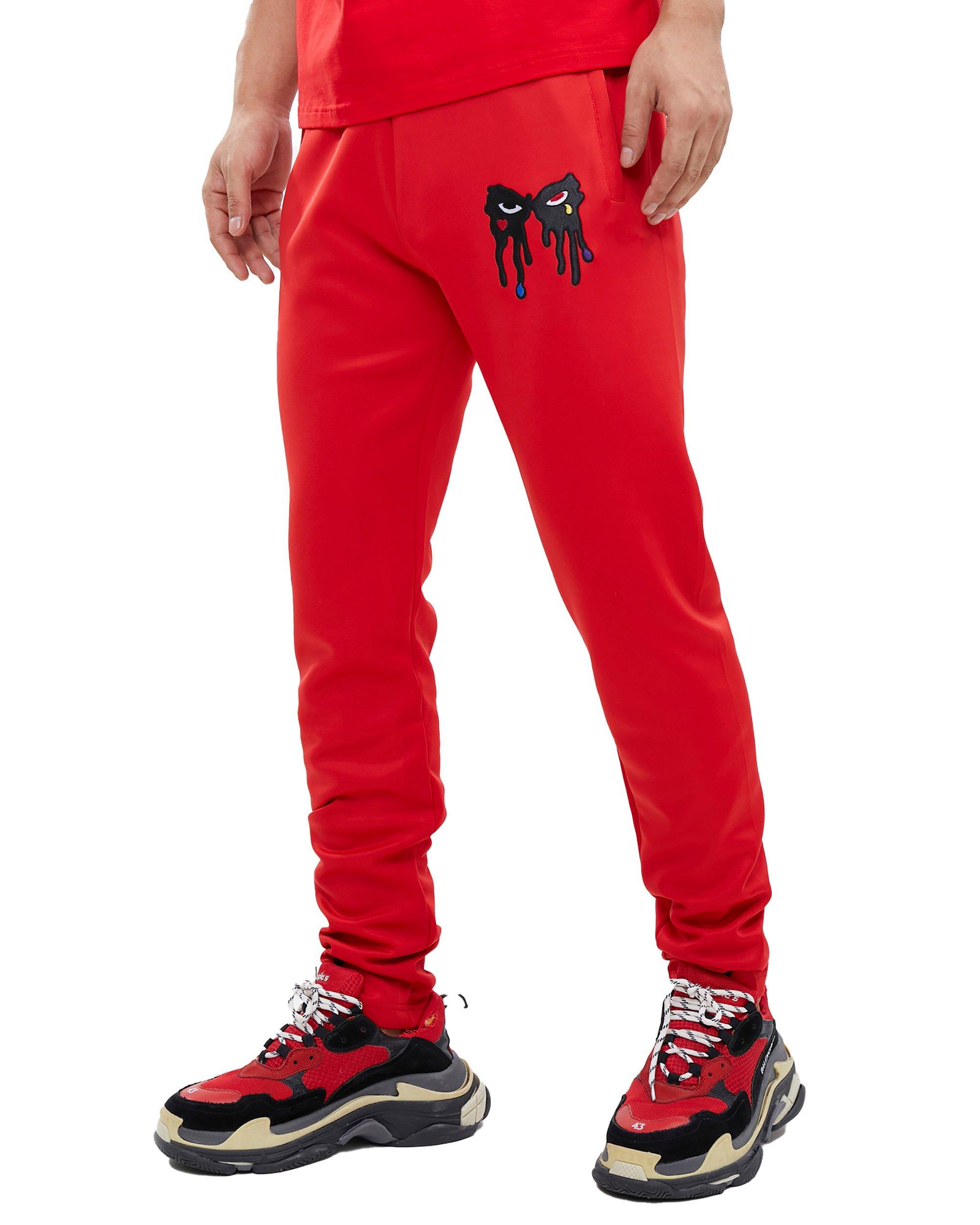 Black Pyramid Men's Mini Tear Drip Track Pants, Red, Size: Large, Polyester/Cotton