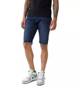 True Religion Men's Ricky Flap Fray Hem Big Denim Shorts Blue