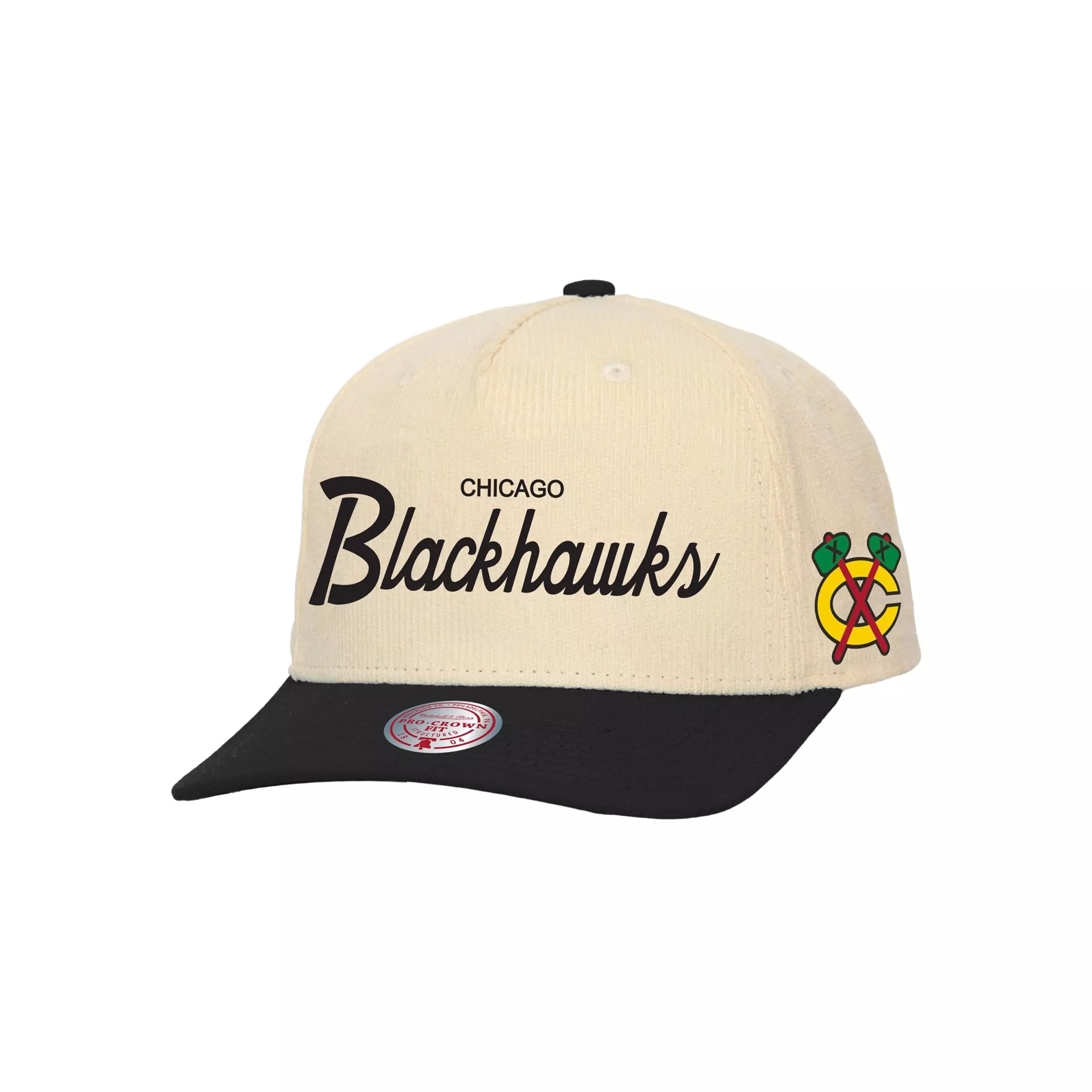 Mitchell & Ness Chicago Blackhawks Corduroy Pro Crown Snapback-Cream - CREAM