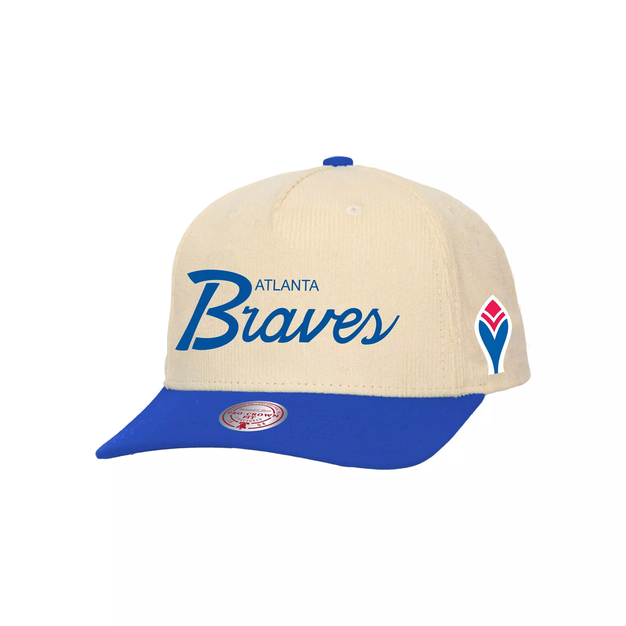 Mitchell & Ness MLB Atlanta Braves Cord Up Pro Crown Snapback Hat - CREAM