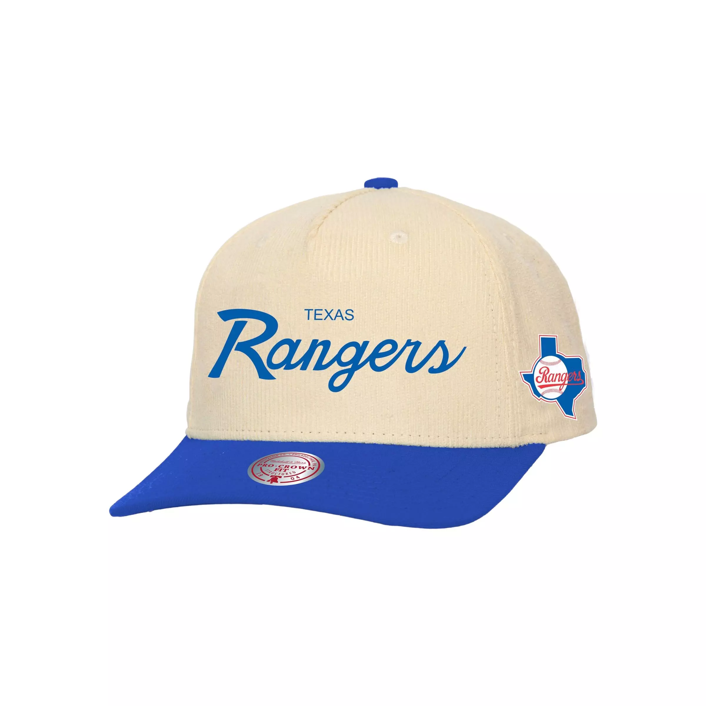 Mitchell & Ness MLB Texas Rangers Cord Up Pro Crown Snapback Hat - CREAM