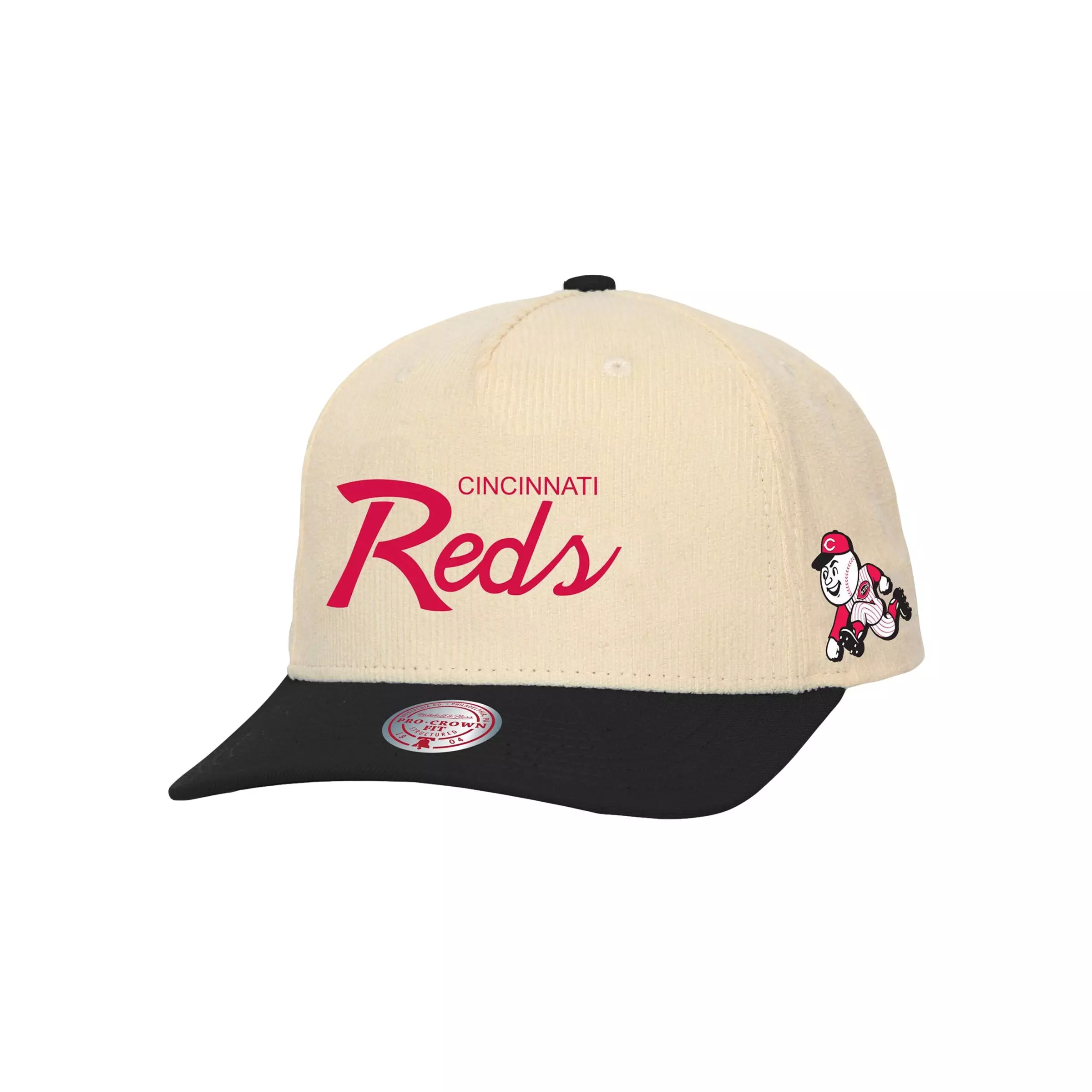 Mitchell & Ness MLB Cincinnati Reds Cord Up Pro Crown Snapback Hat - CREAM