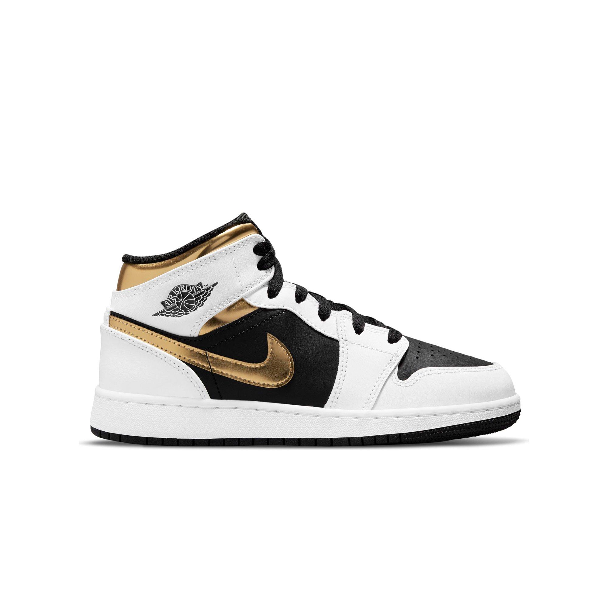 Jordan 1 Mid White Gold Black Grade School Kids Shoe Hibbett City Gear